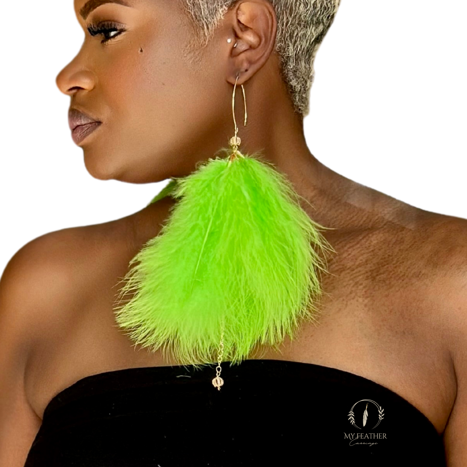 Apple Green Plumes Fluffy Marabou Down Short Tassel Feather Earrings