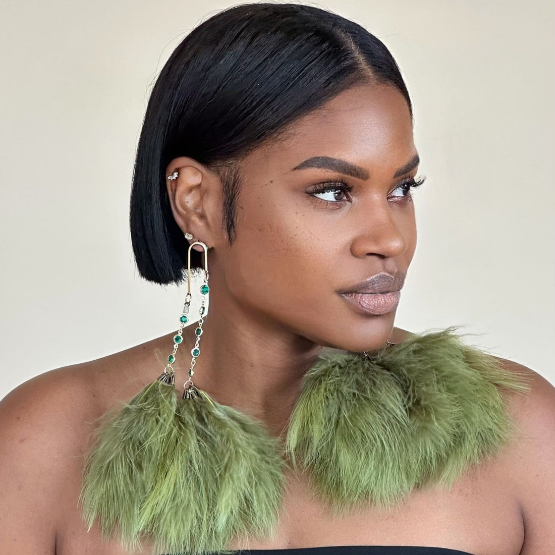 ELEGANCE CAMO - Green Feather Earrings