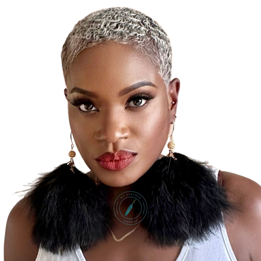 Black Plumes Fluffy Marabou Down Short Tassel Feather Earrings