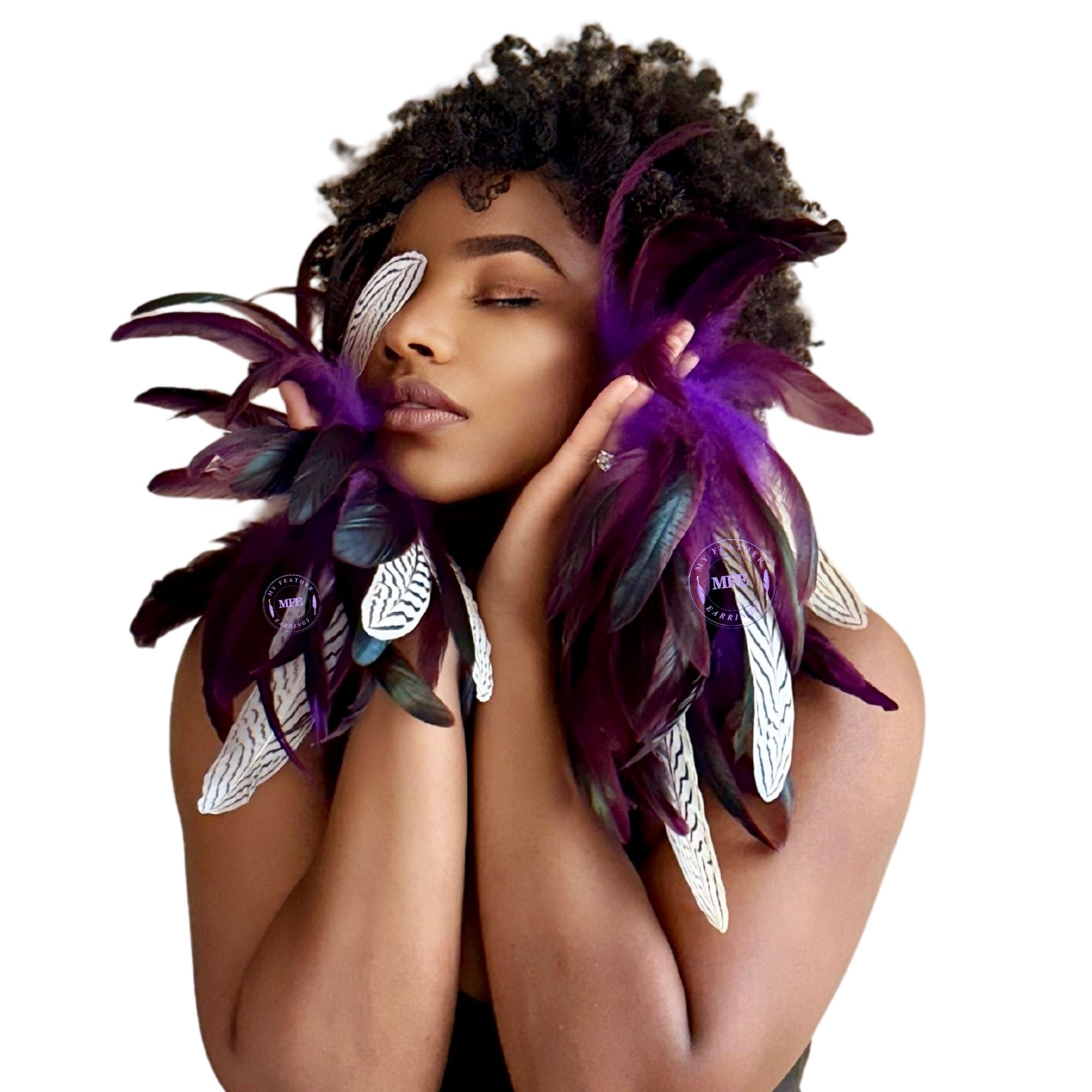 Purple Schlappen Feather with the Natural Silver Long Feathers