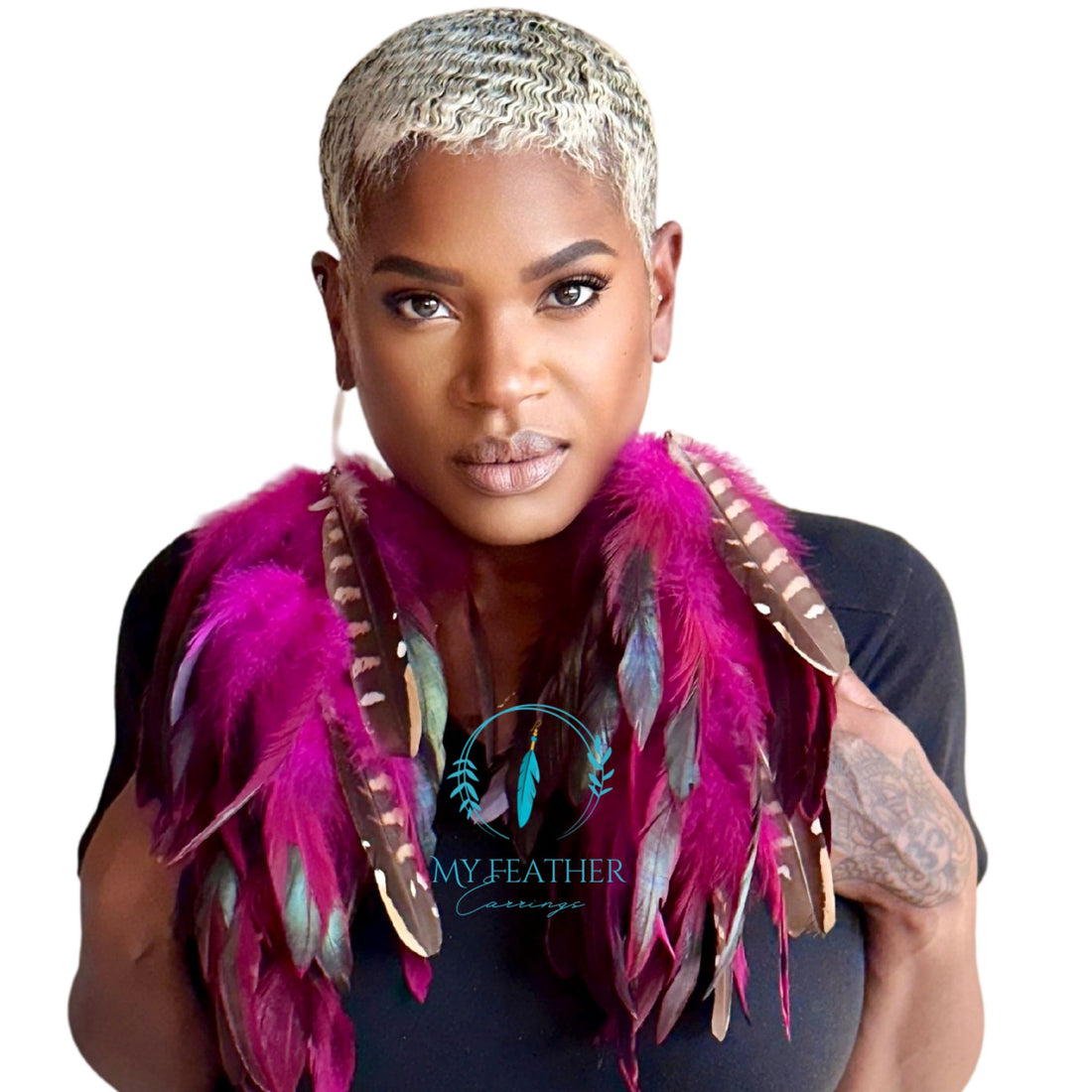 Rose Wine Schlappen and Venery Long Dangle Feather Earrings