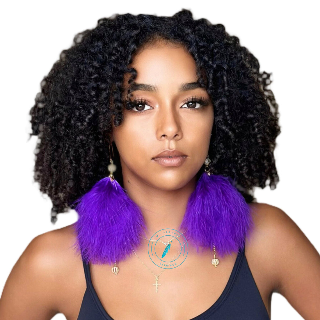 Purple Plumes Fluffy Marabou Down Short Tassel Feather Earrings