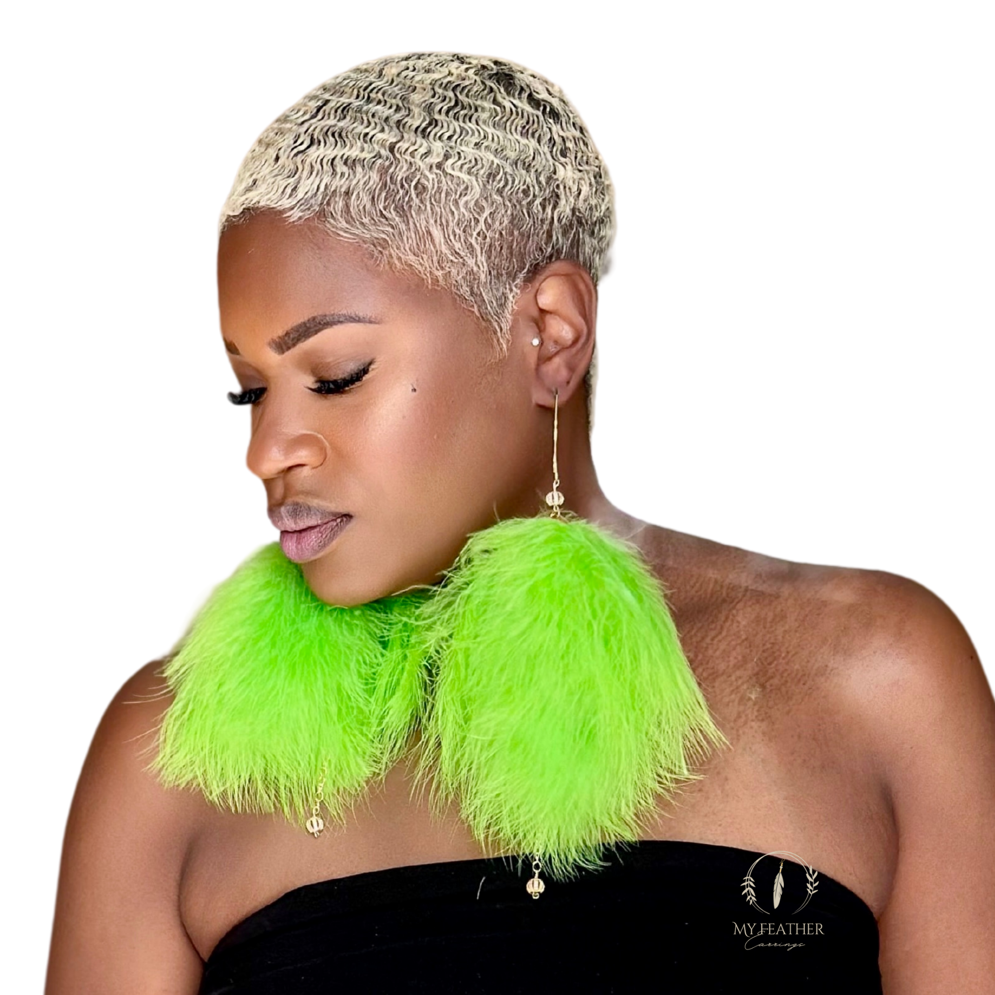 Apple Green Plumes Fluffy Marabou Down Short Tassel Feather Earrings