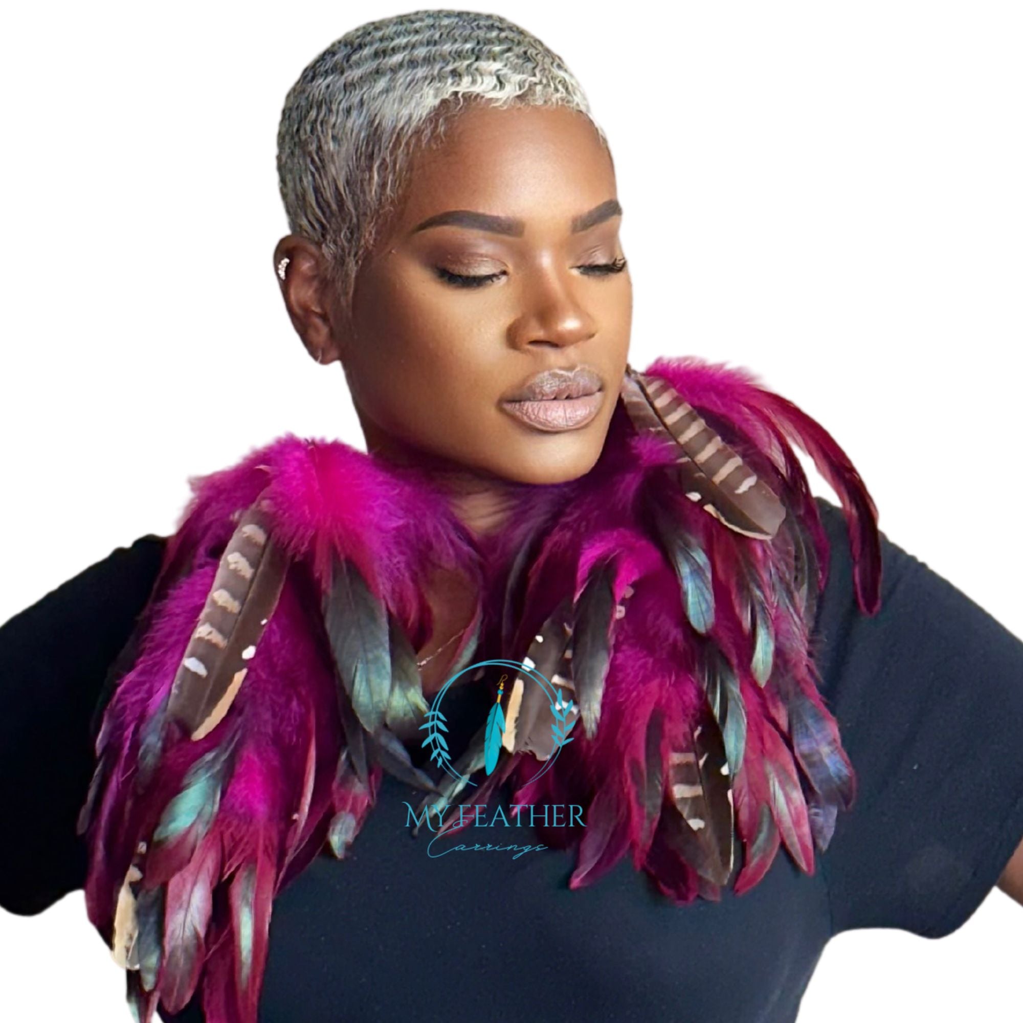 Rose Wine Schlappen and Venery Long Dangle Feather Earrings