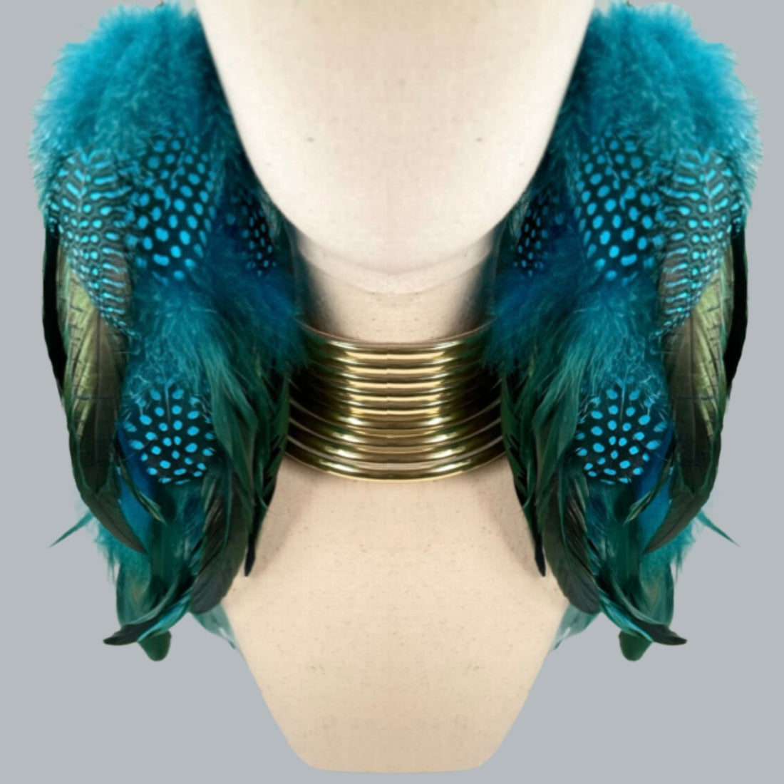 Lake Blue Schlappen and Lake Blue Dotted Guinea Long Dangle Feather Earrings