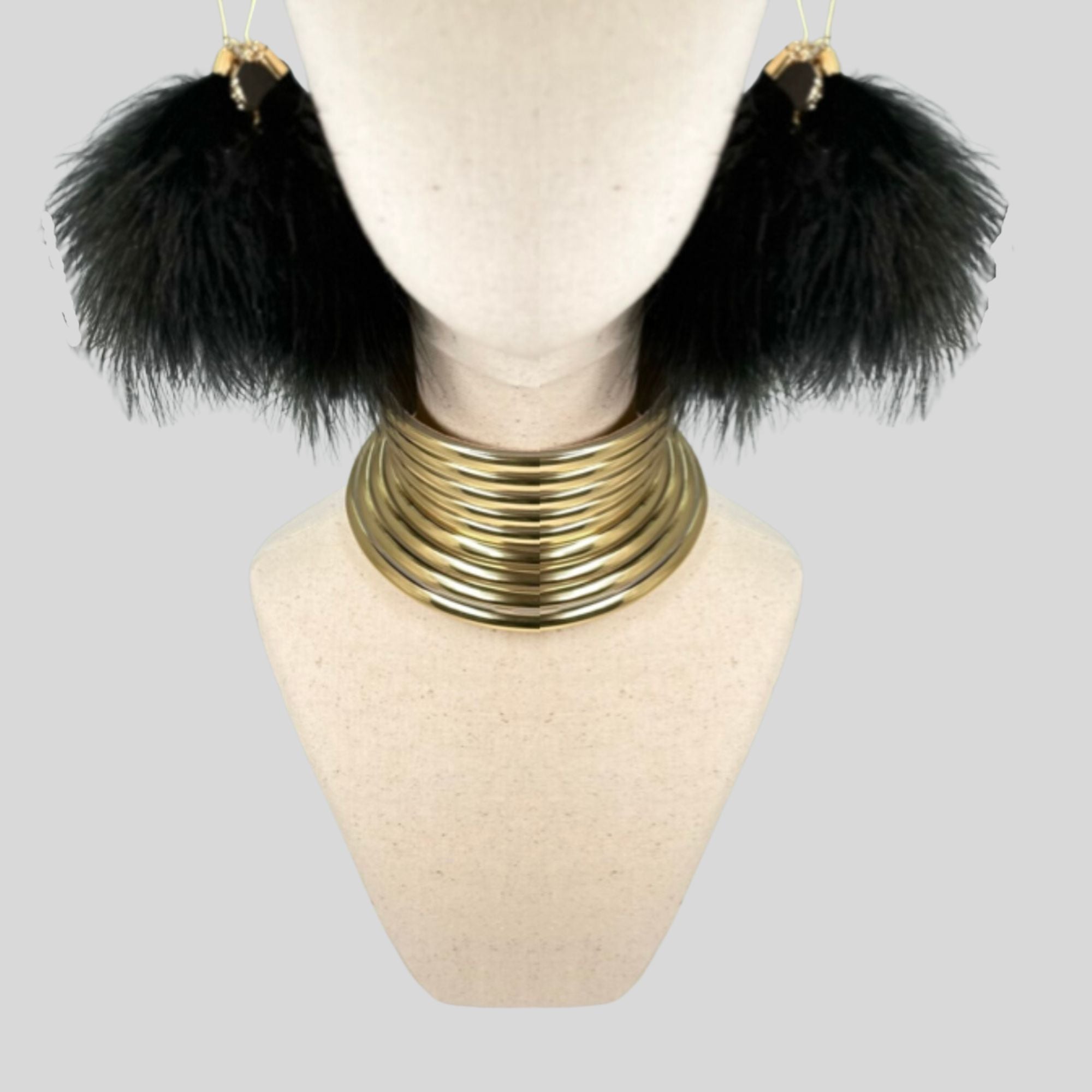 Black Plumes Fluffy Marabou Down Short Tassel Feather Earrings