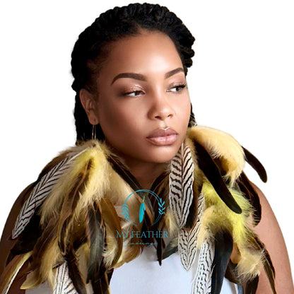 Beautiful Yellow Schlappen Feather with the Natural Silver Long Dangle Earrings