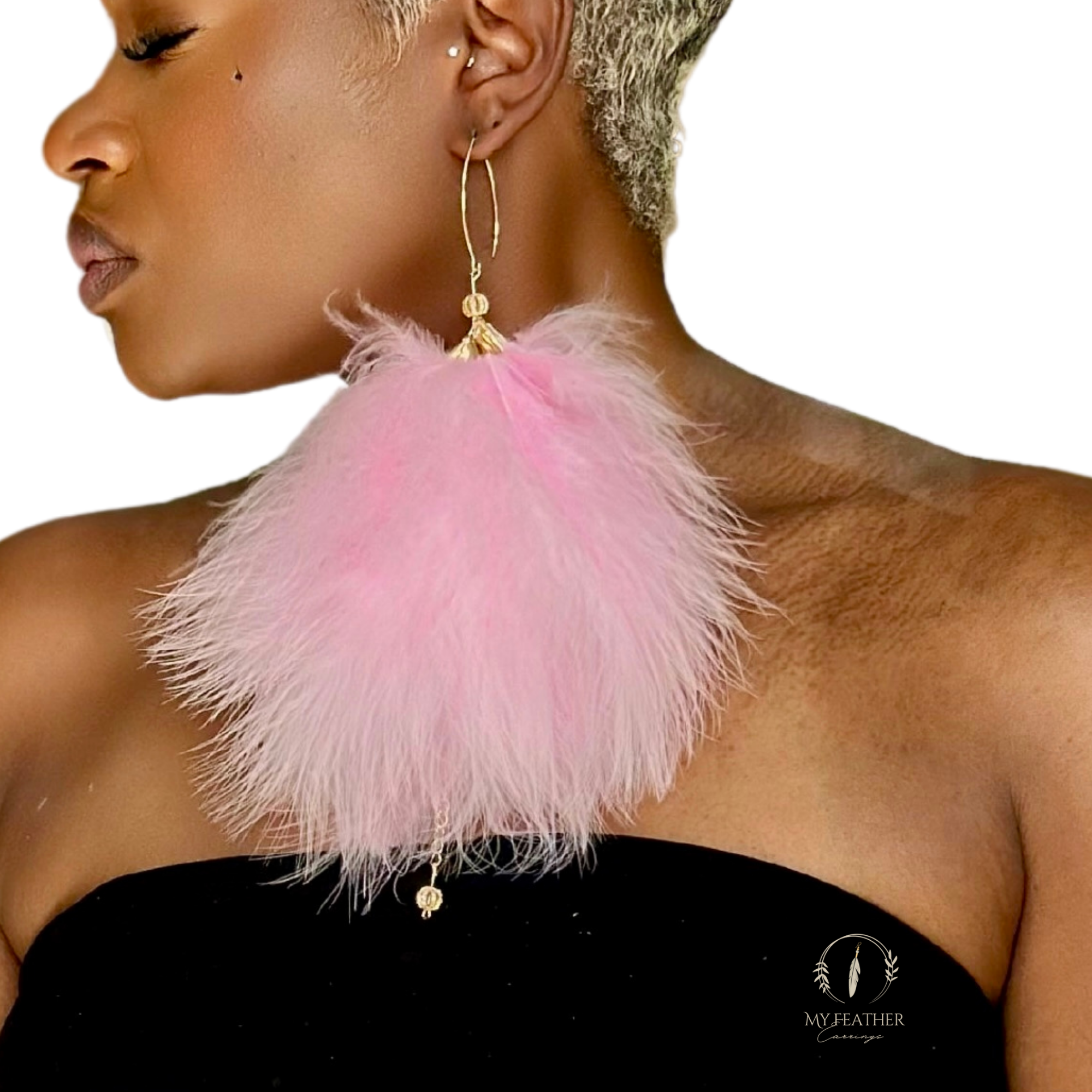 Salmon Pink Plumes Fluffy Marabou Down Short Tassel Feather Earrings