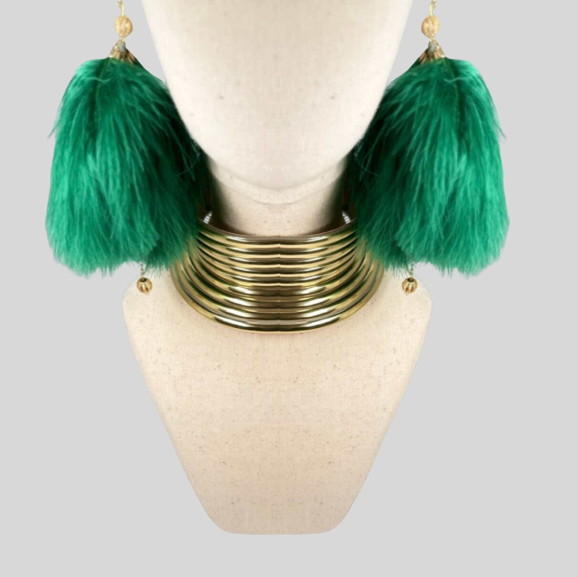 Green Plumes Fluffy Marabou Down Short Tassel Feather Earrings