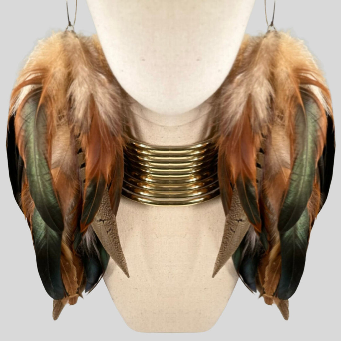 Brown Schlappen and Lady Amherst Long Dangle Feather Earrings