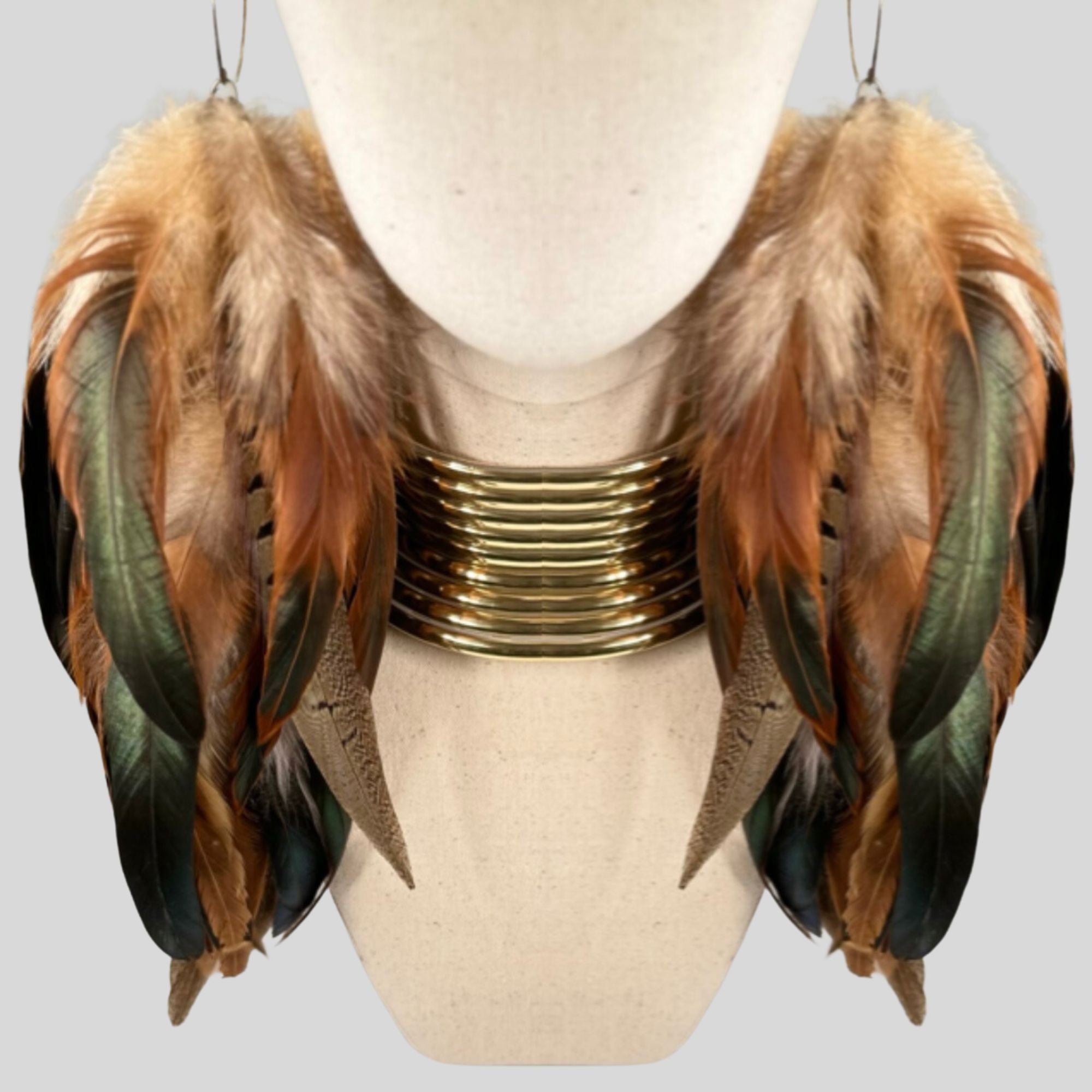 Brown Schlappen and Lady Amherst Long Dangle Feather Earrings
