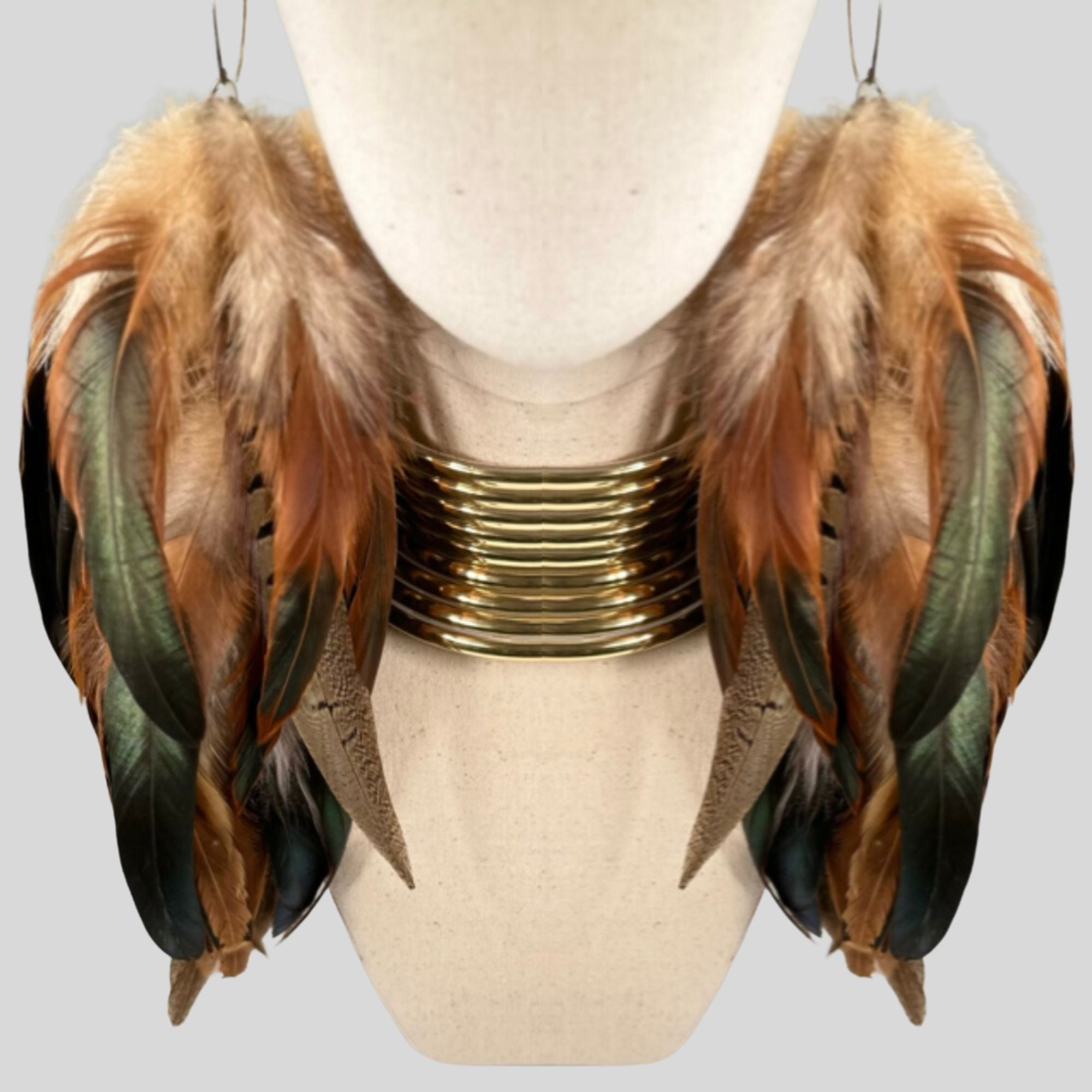 Brown Schlappen and Lady Amherst Long Dangle Feather Earrings