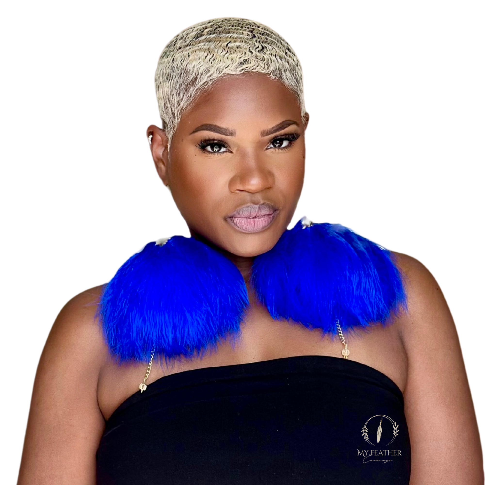 Royal Blue Plumes Fluffy Marabou Down Short Tassel Feather Earrings