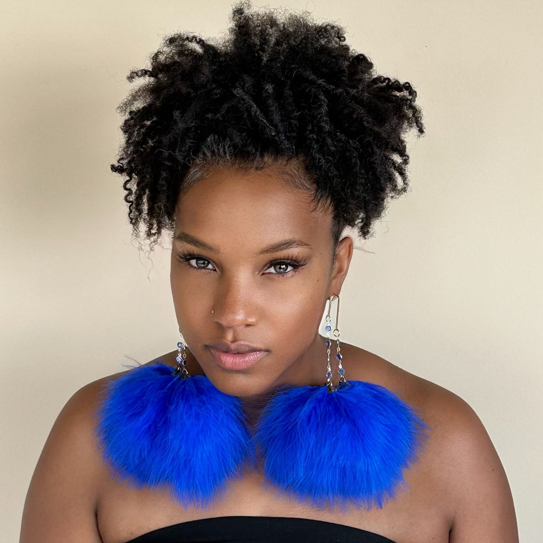 ELEGANCE ROYAL BLUE - Royal Blue Dangle Feather Earrings