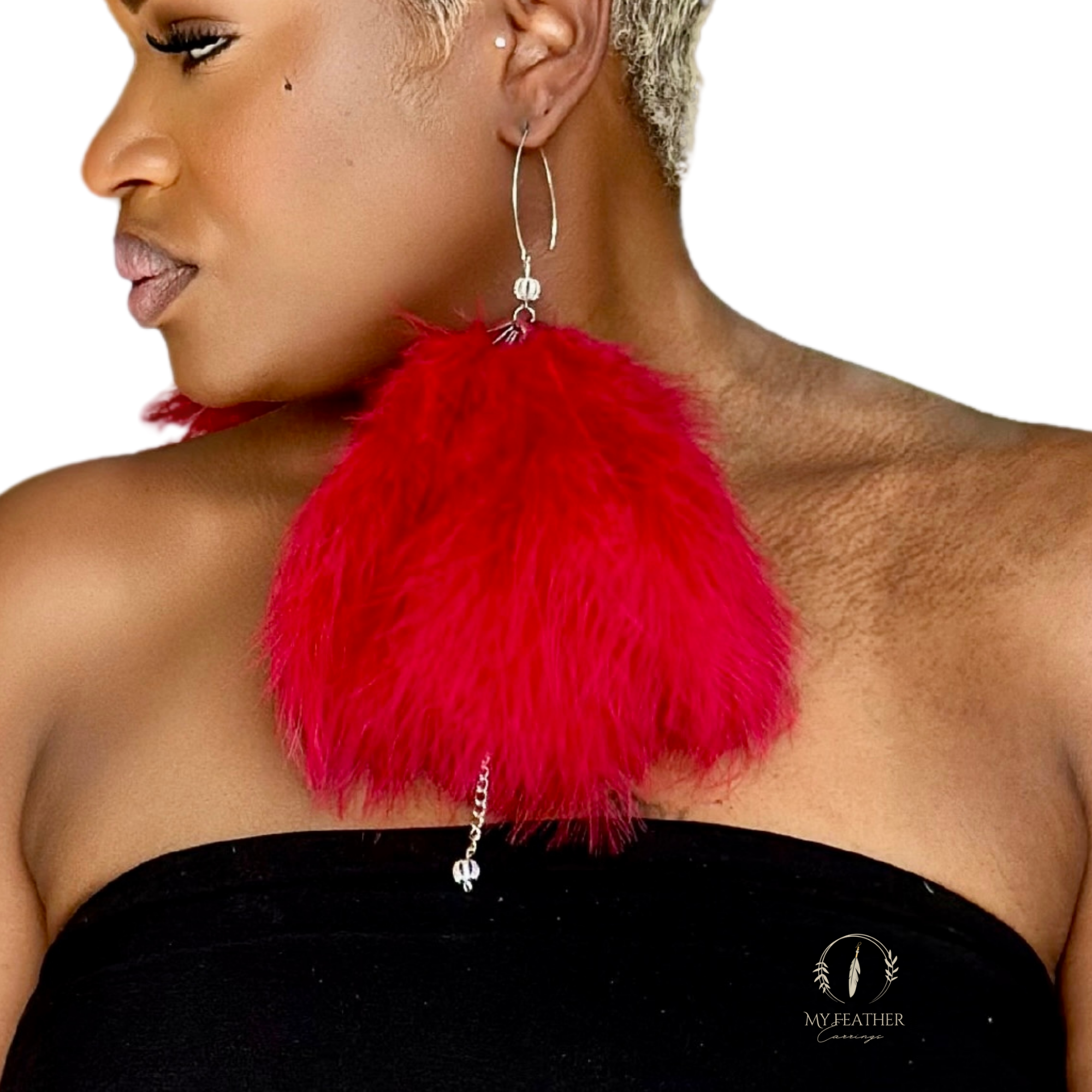 Crimson Plumes Fluffy Marabou Down Short Tassel Feather Earrings