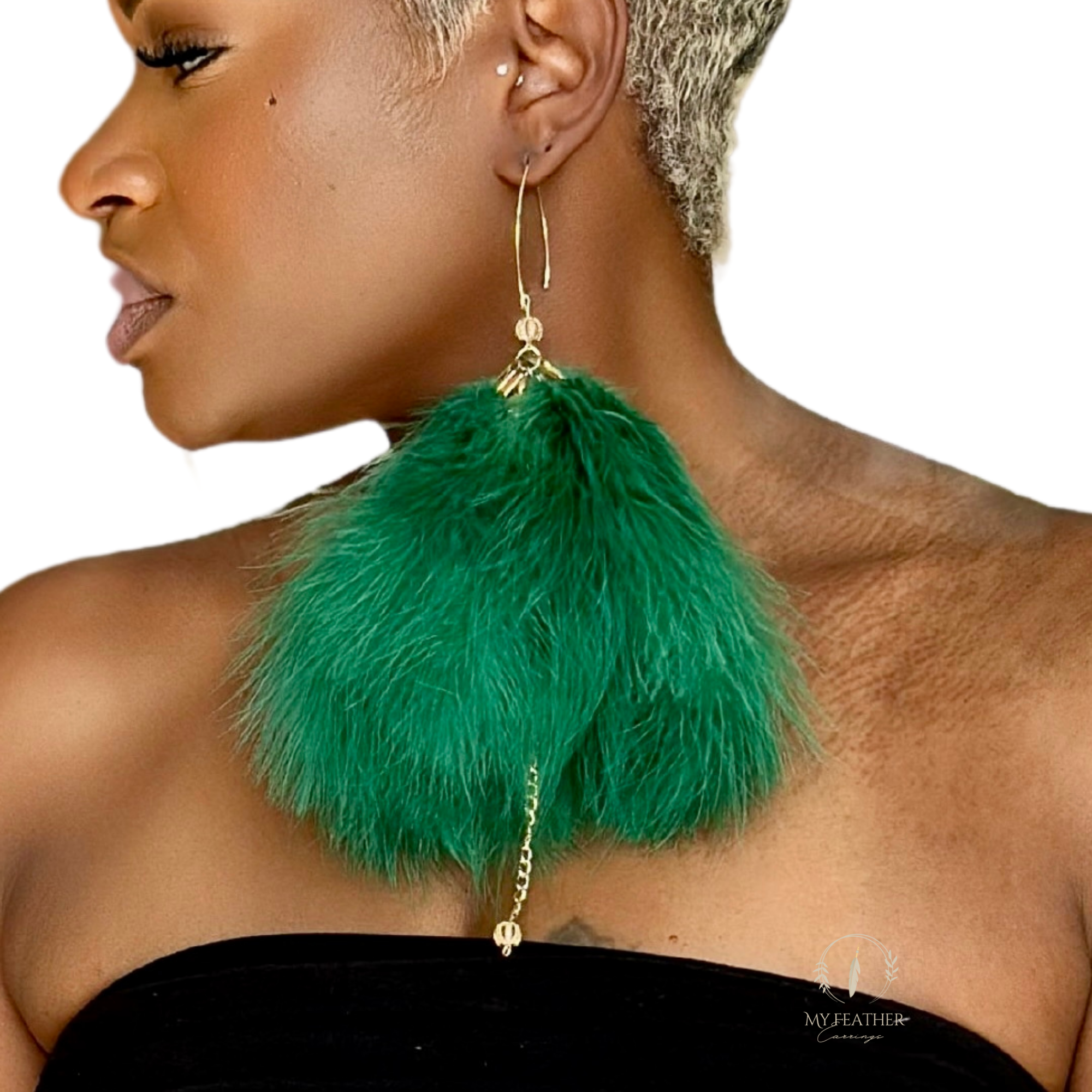 Green Plumes Fluffy Marabou Down Short Tassel Feather Earrings