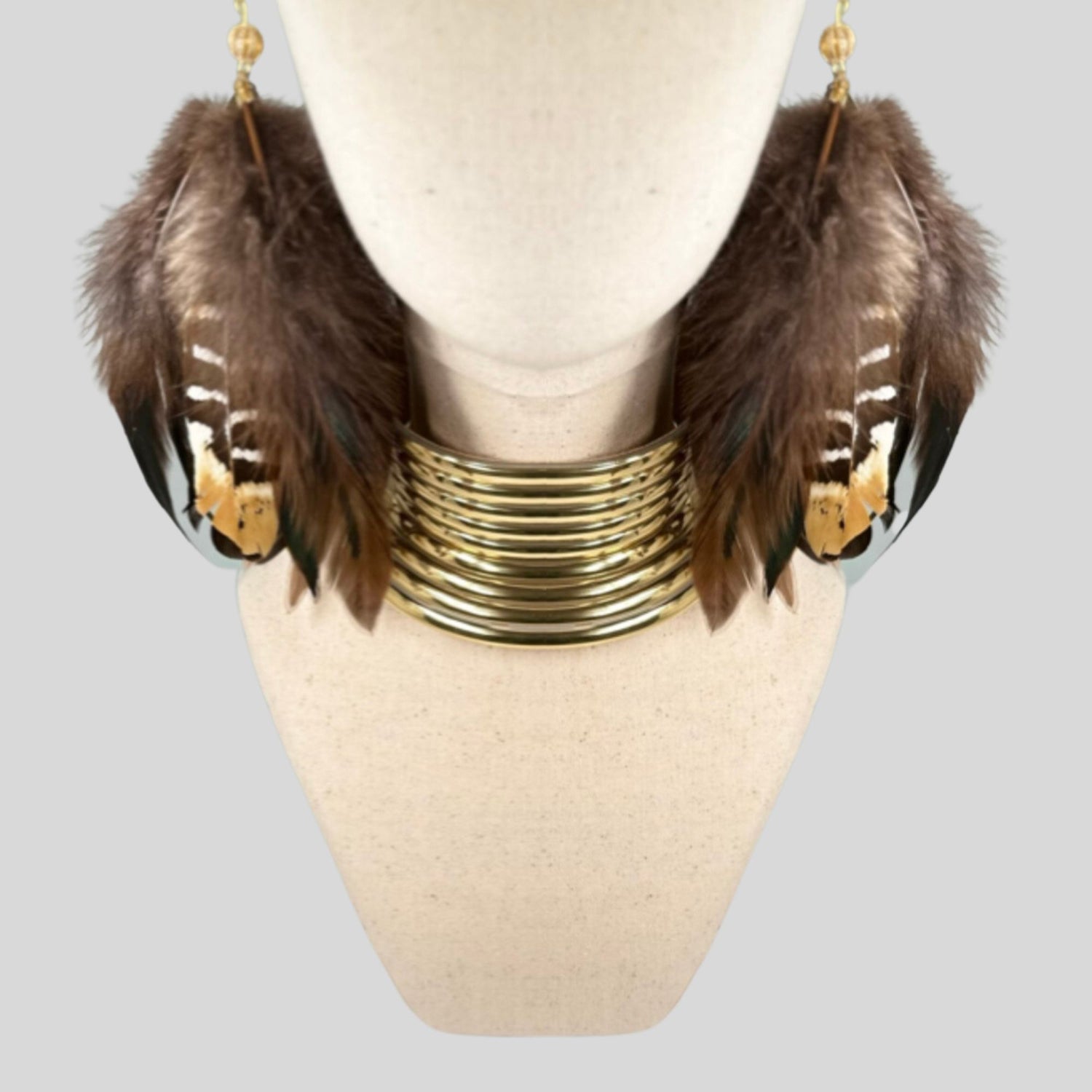 Brown Schlappen and Venery Wings Short Tassel Feather Earrings
