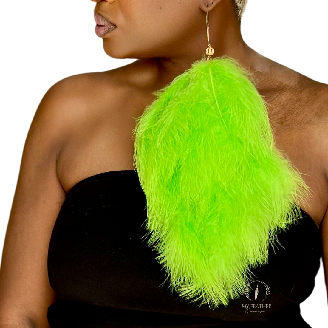 Apple Green Plumes Fluffy Marabou Down Long Dangle Feather Earrings