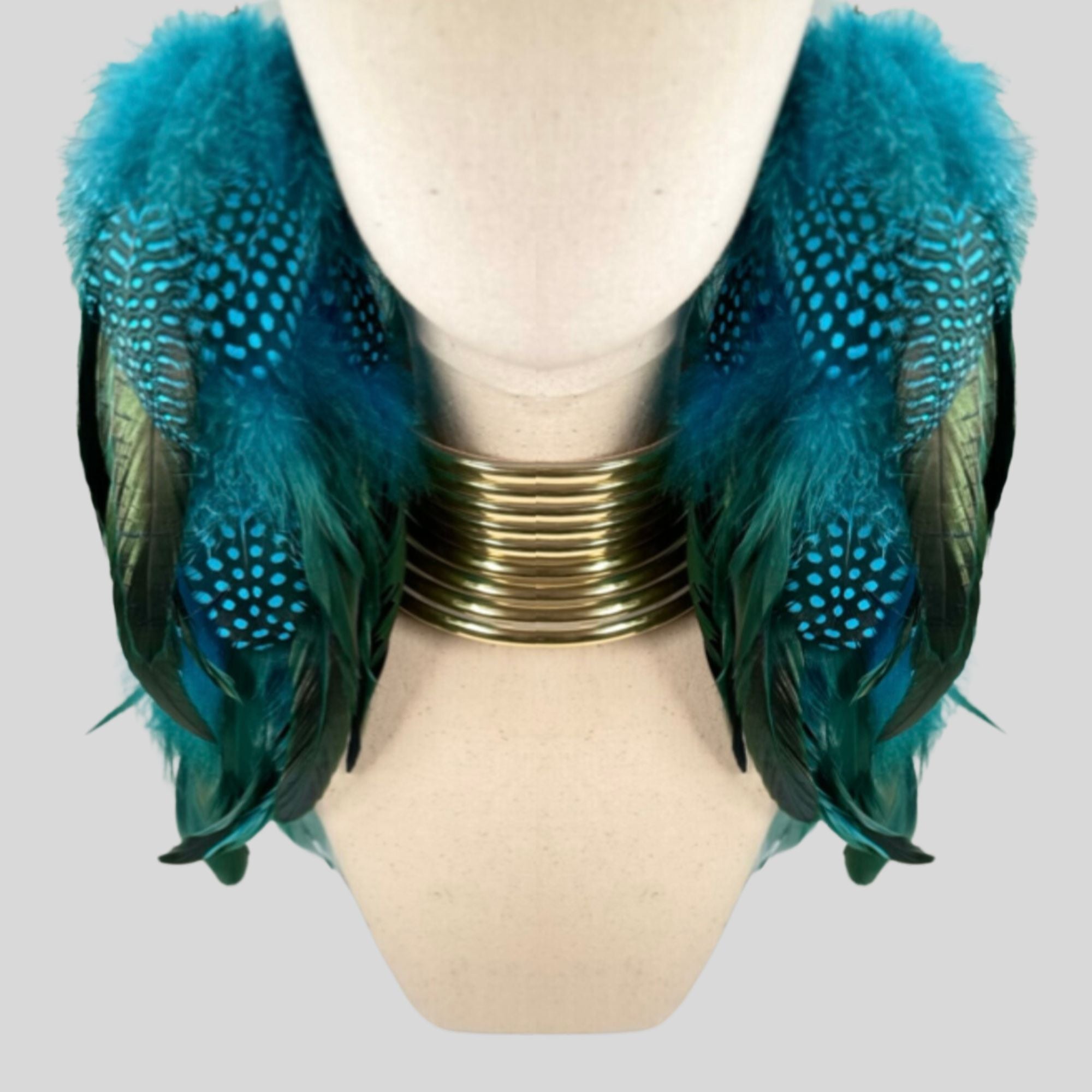 Lake Blue Schlappen and Lake Blue Dotted Guinea Long Dangle Feather Earrings
