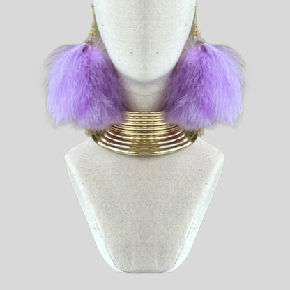 Lilac Plumes Fluffy Marabou Down Short Tassel Feather Earrings
