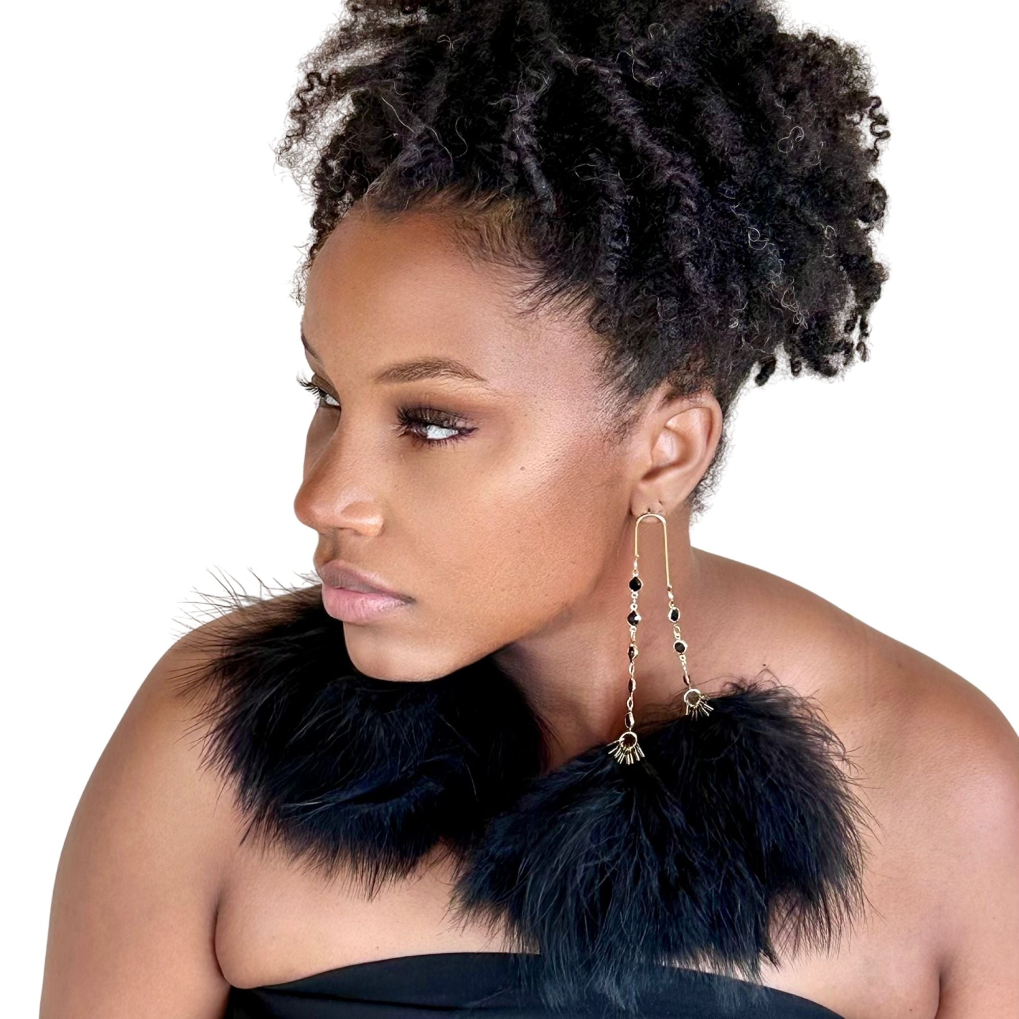 ELEGANCE BLACK - Black Feather Earrings
