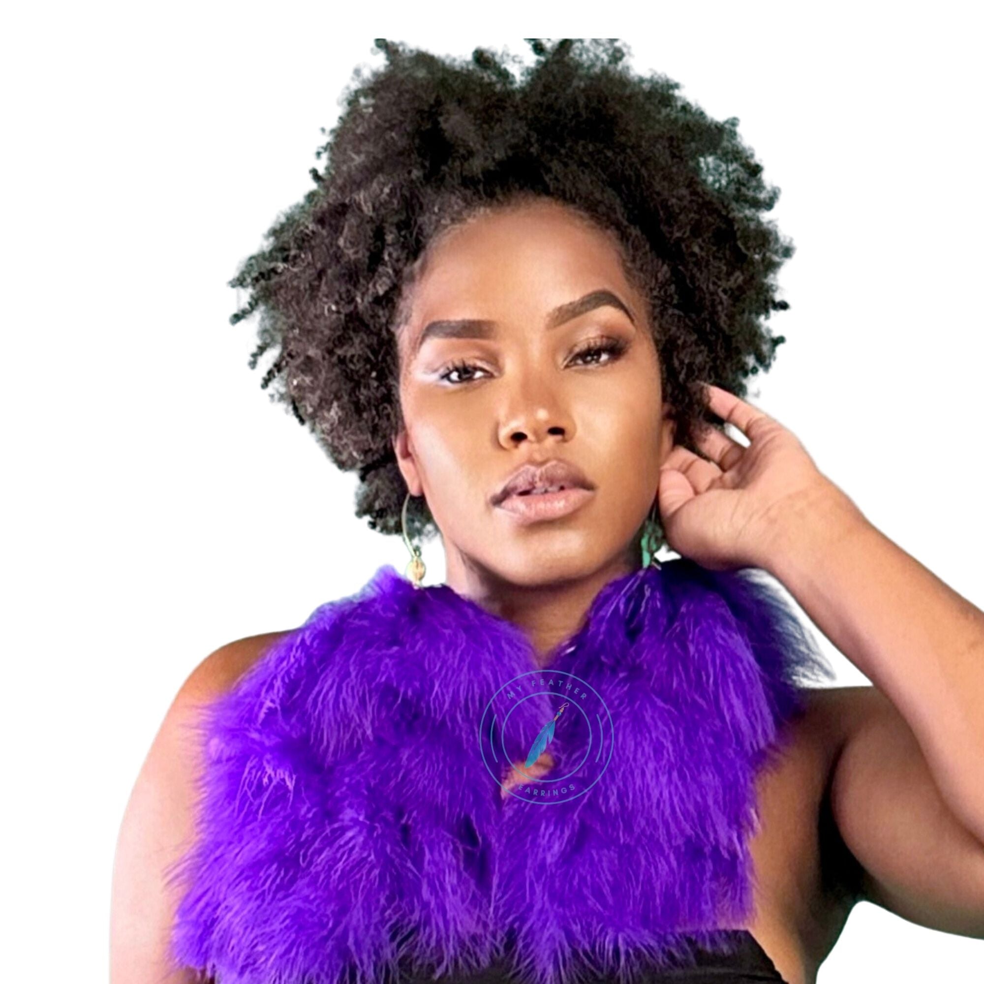 Purple Plumes Fluffy Marabou Down Long Dangle Feather Earrings