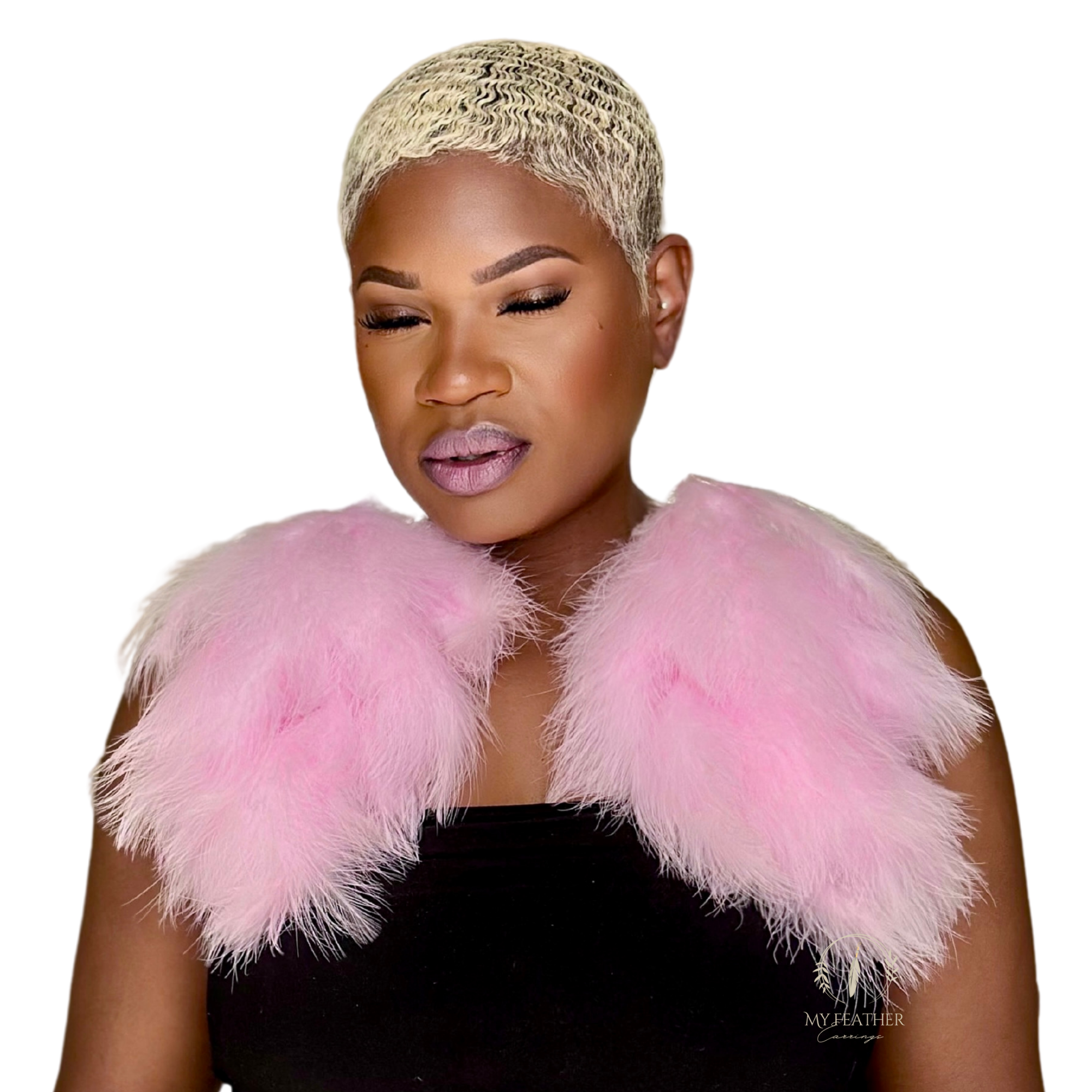 Salmon Plumes Fluffy Marabou Down Long Dangle Feather Earrings