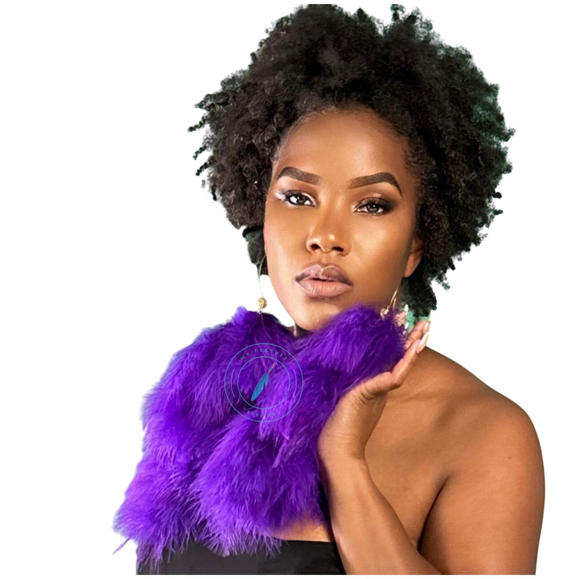 Purple Plumes Fluffy Marabou Down Long Dangle Feather Earrings