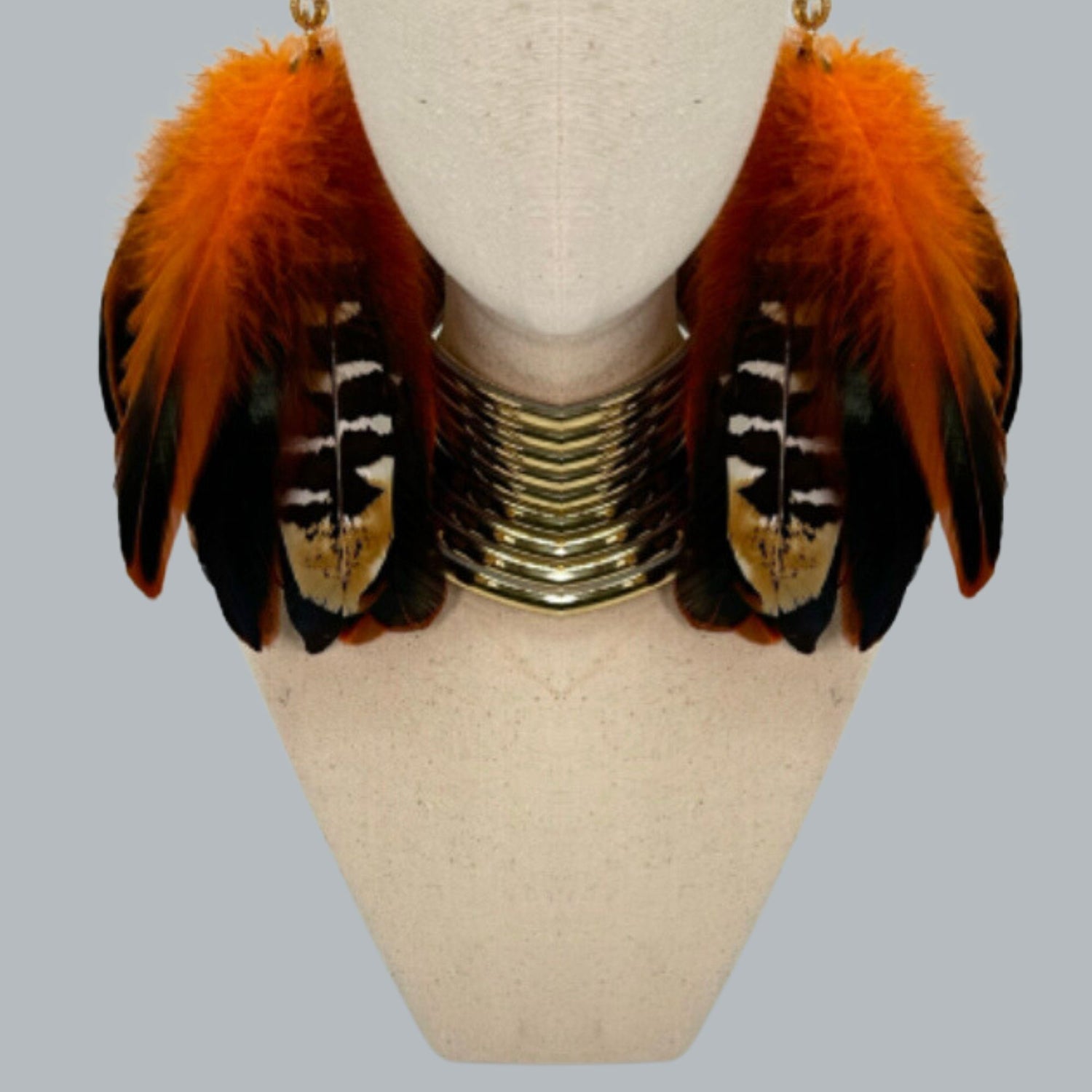 Orange Schlappen and Venery Wings Short Tassel Feather Earrings
