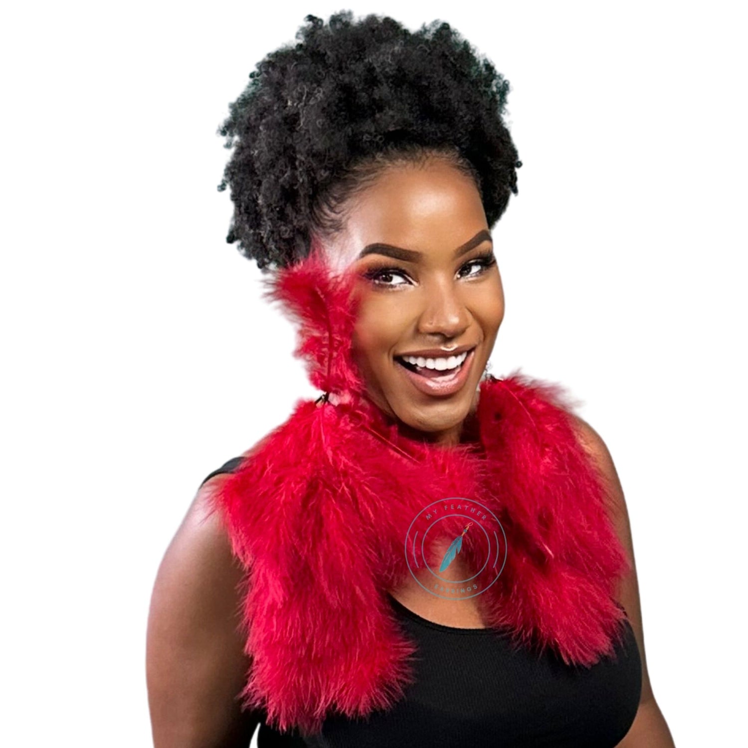 Red Plumes Fluffy Marabou Down Long Dangle Feather Earrings