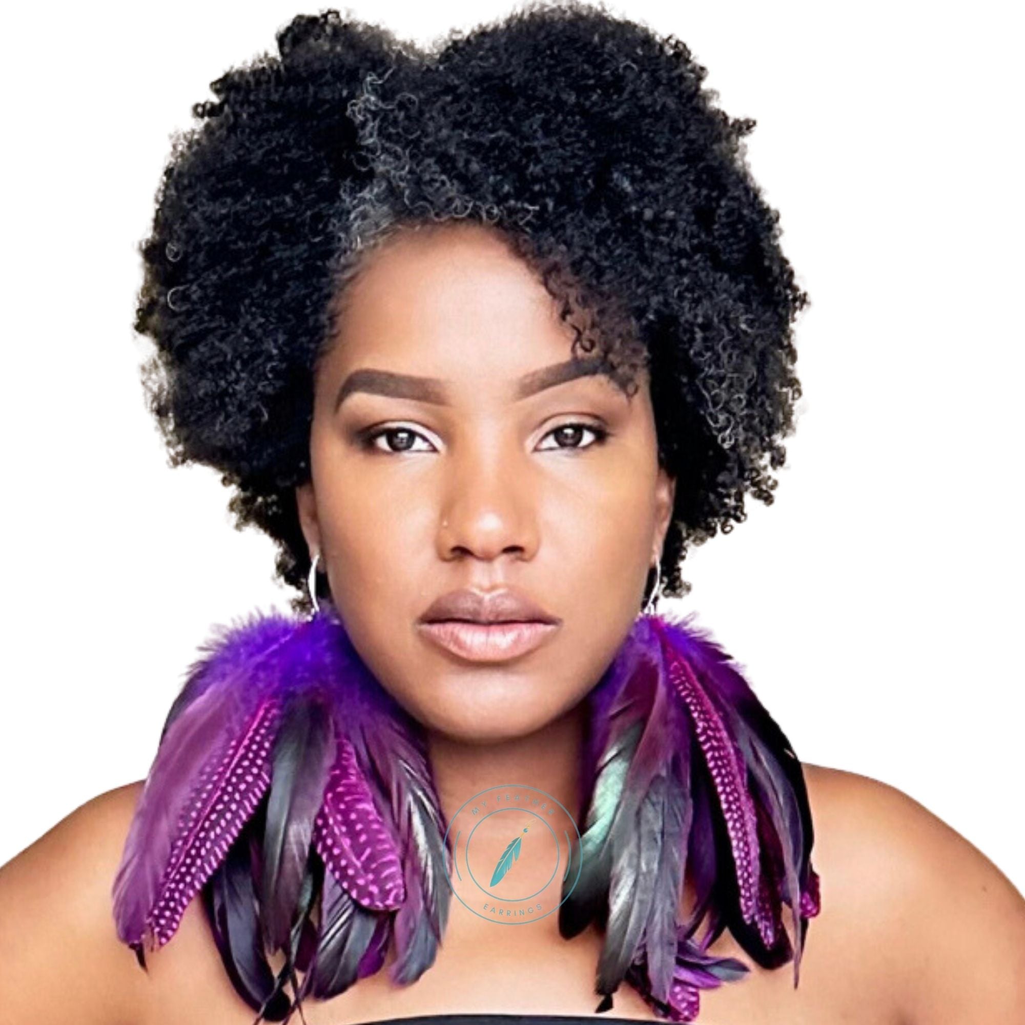 Purple Schlappen and Rose Guinea Short Tassel Feather Earrings