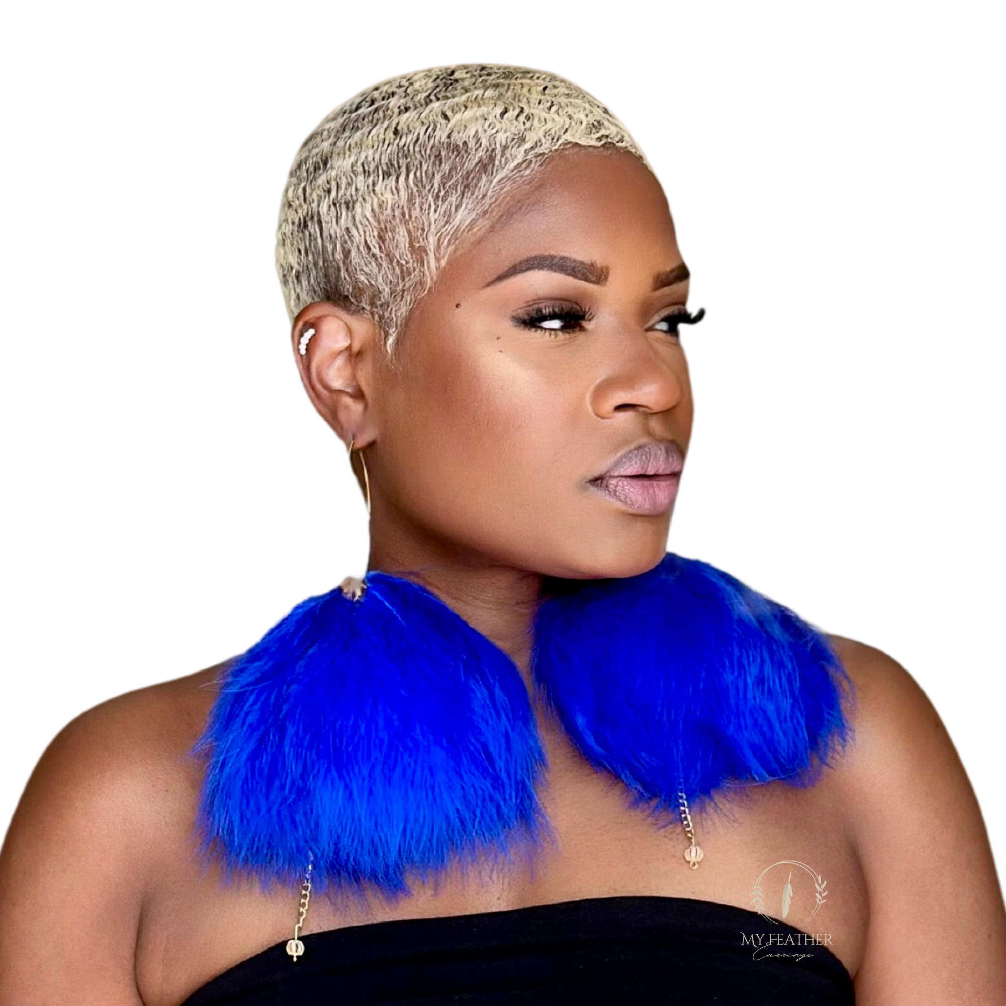 Royal Blue Plumes Fluffy Marabou Down Short Tassel Feather Earrings