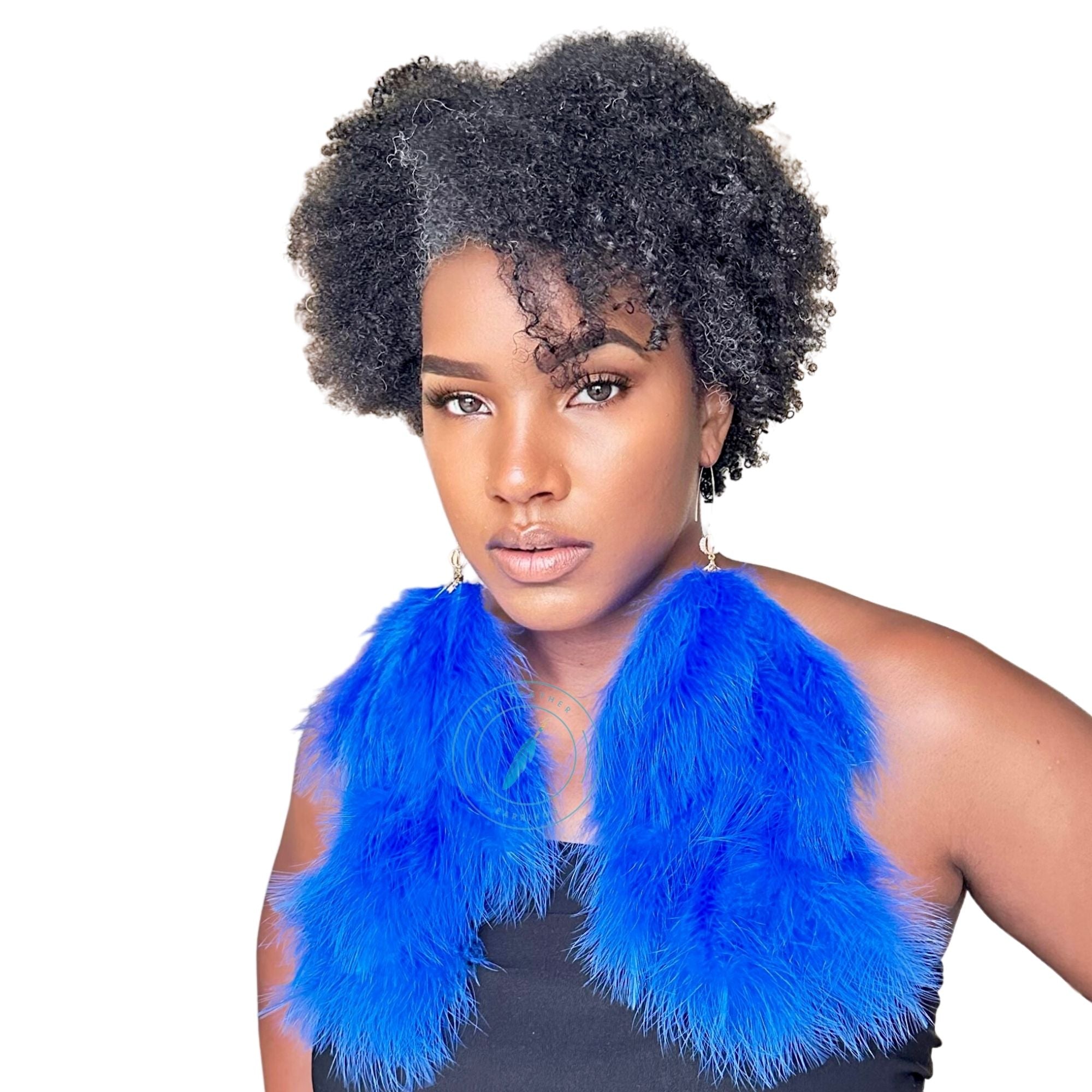 Royal Blue Plumes Fluffy Marabou Down Long Dangle Feather Earrings