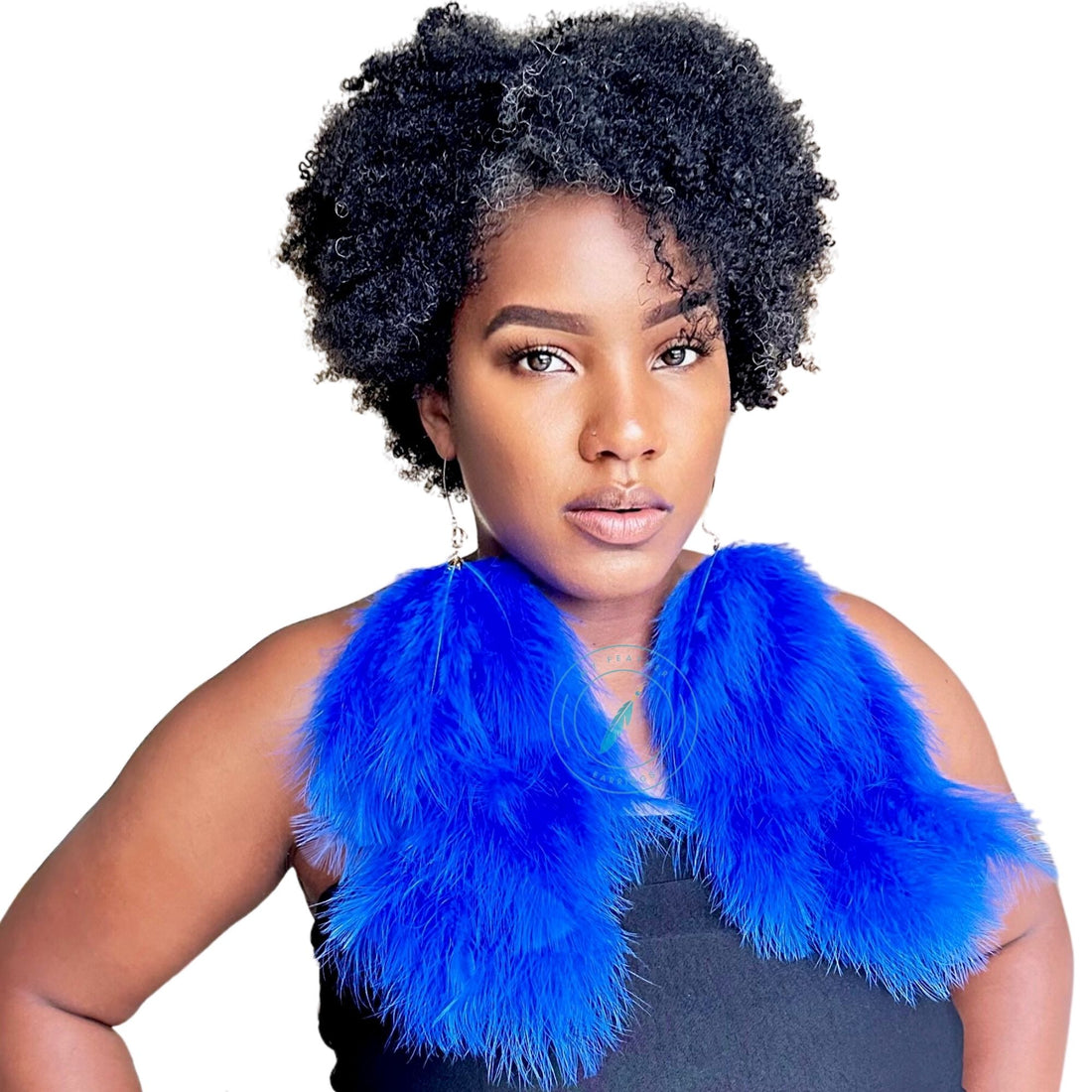 Royal Blue Plumes Fluffy Marabou Down Long Dangle Feather Earrings