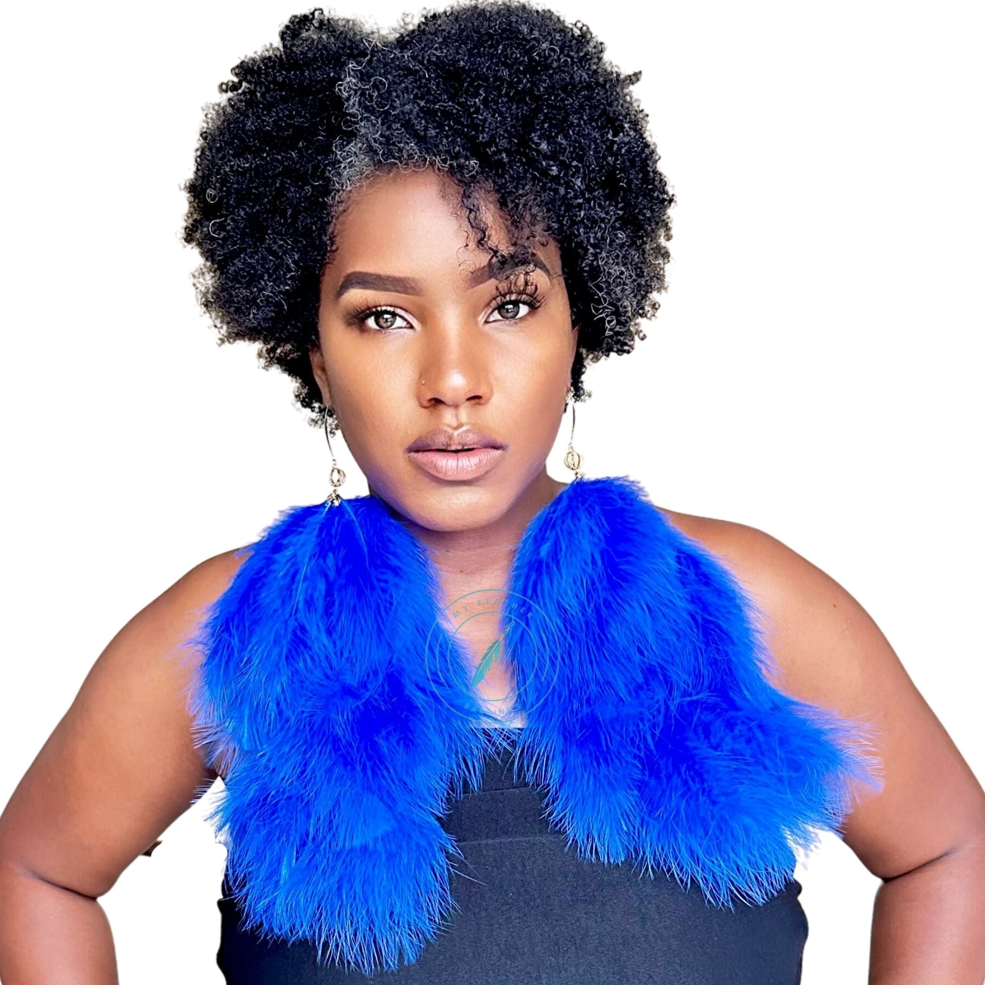 Royal Blue Plumes Fluffy Marabou Down Long Dangle Feather Earrings