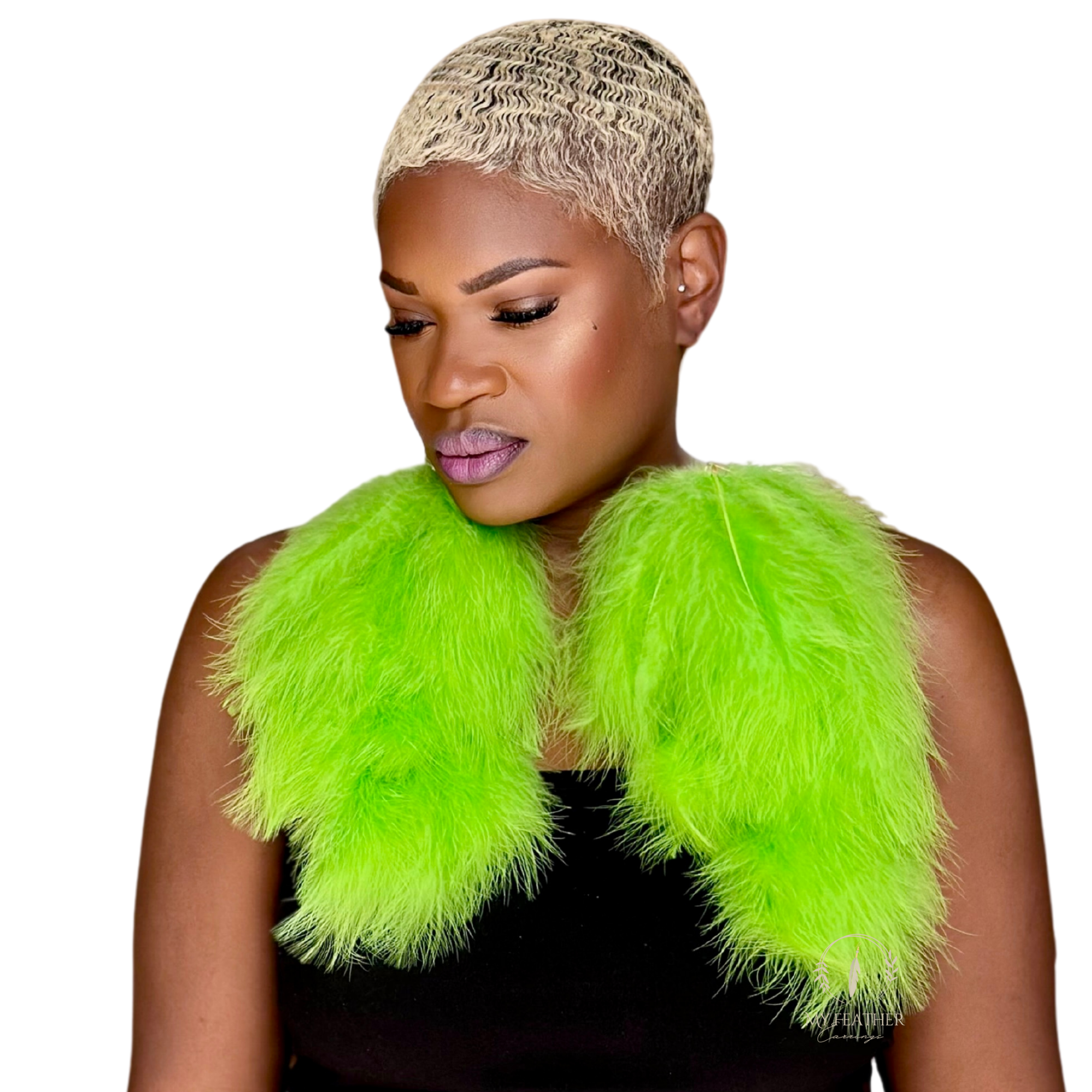 Apple Green Plumes Fluffy Marabou Down Long Dangle Feather Earrings