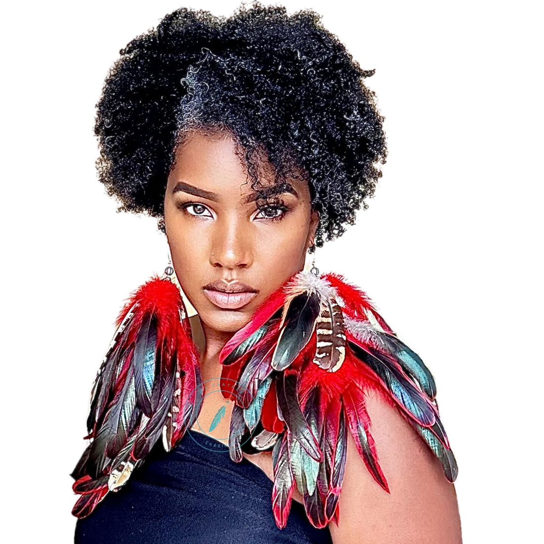 Red Schlappen and Venery Wings Long Dangle Feather Earrings