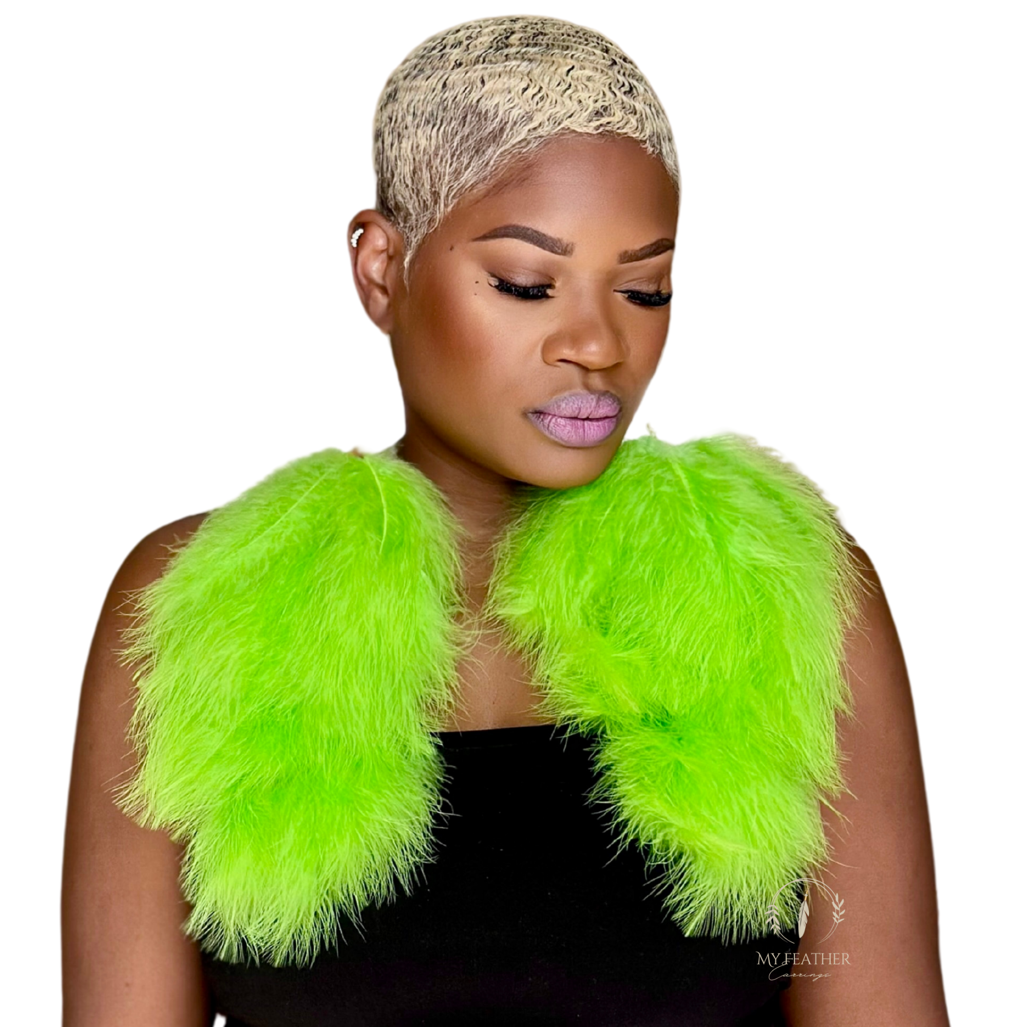 Apple Green Plumes Fluffy Marabou Down Long Dangle Feather Earrings