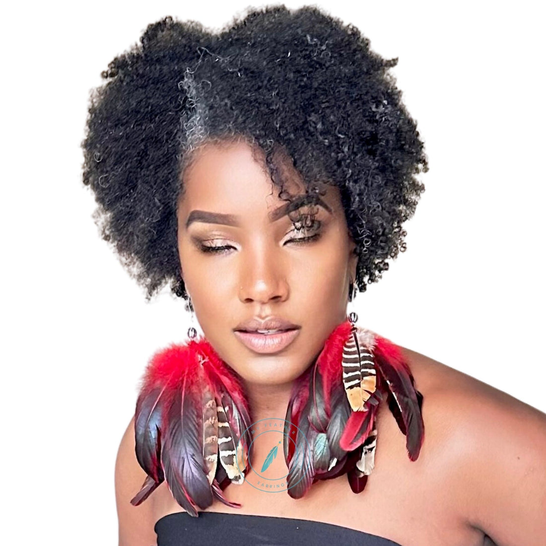 Red Schlappen and Venery Wings Short Tassel Feather Earrings