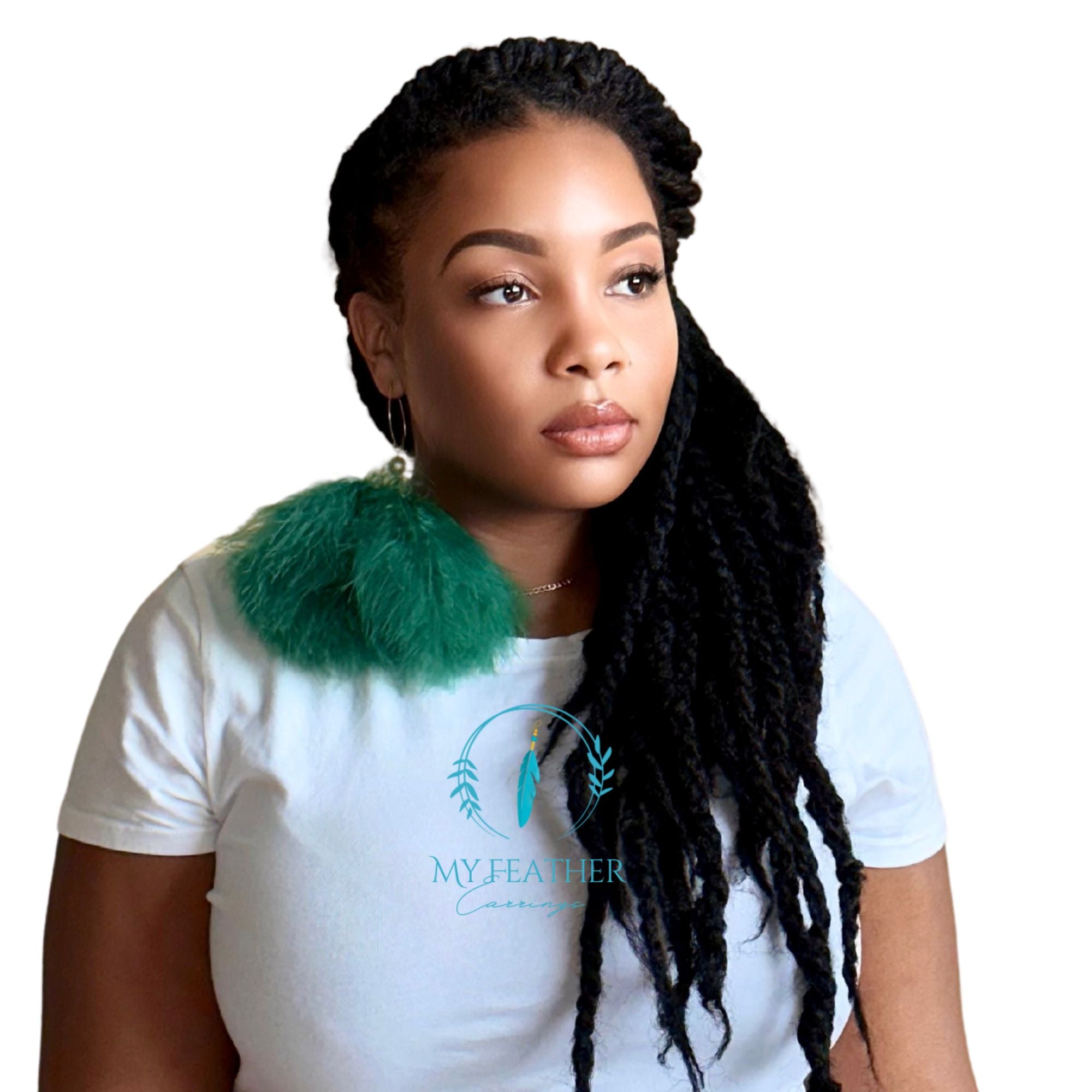 Green Plumes Fluffy Marabou Down Short Tassel Feather Earrings