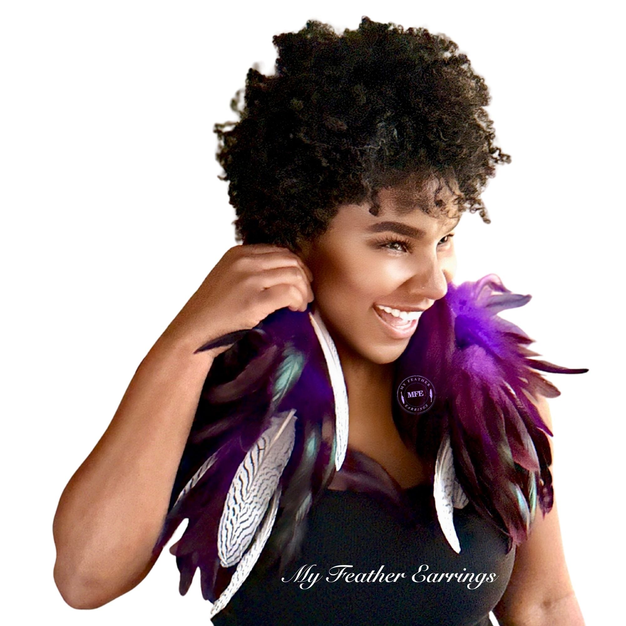 Purple Schlappen Feather with the Natural Silver Long Feathers