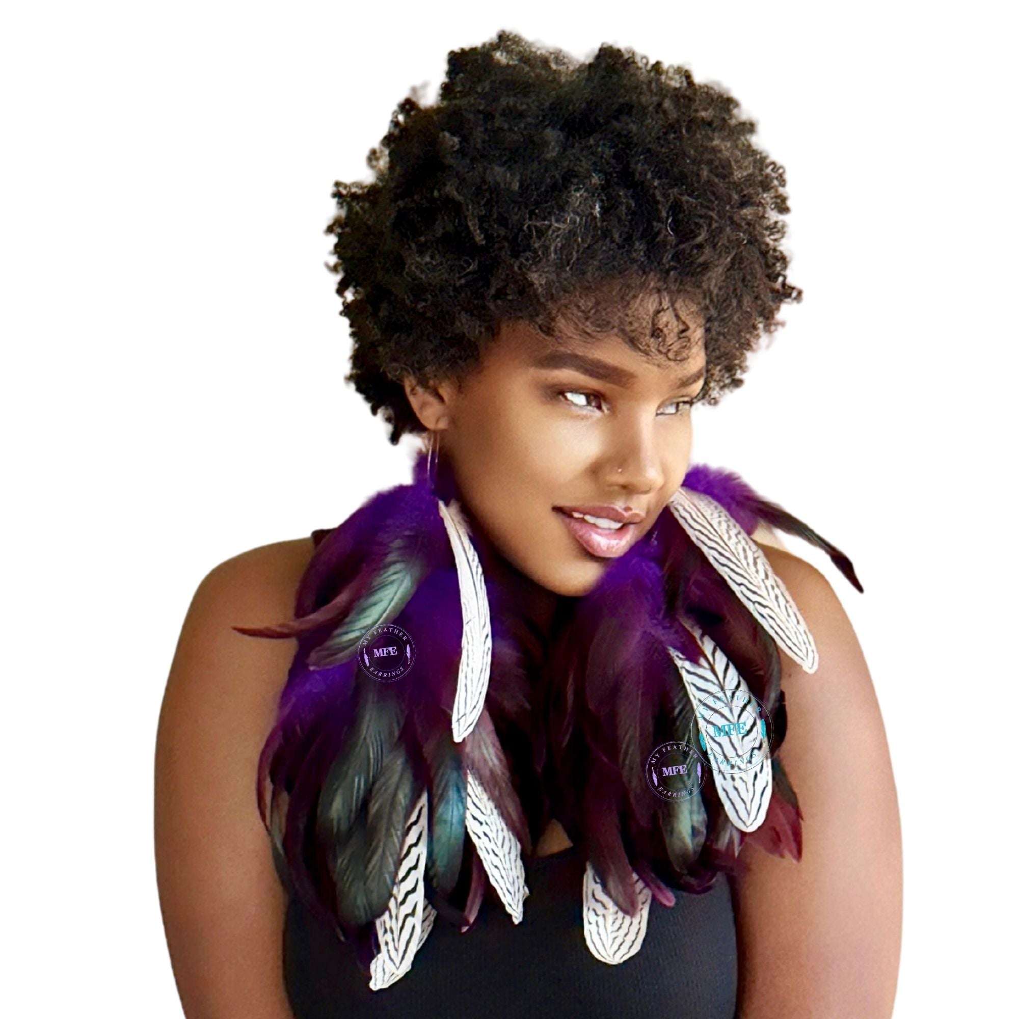 Purple Schlappen Feather with the Natural Silver Long Feathers