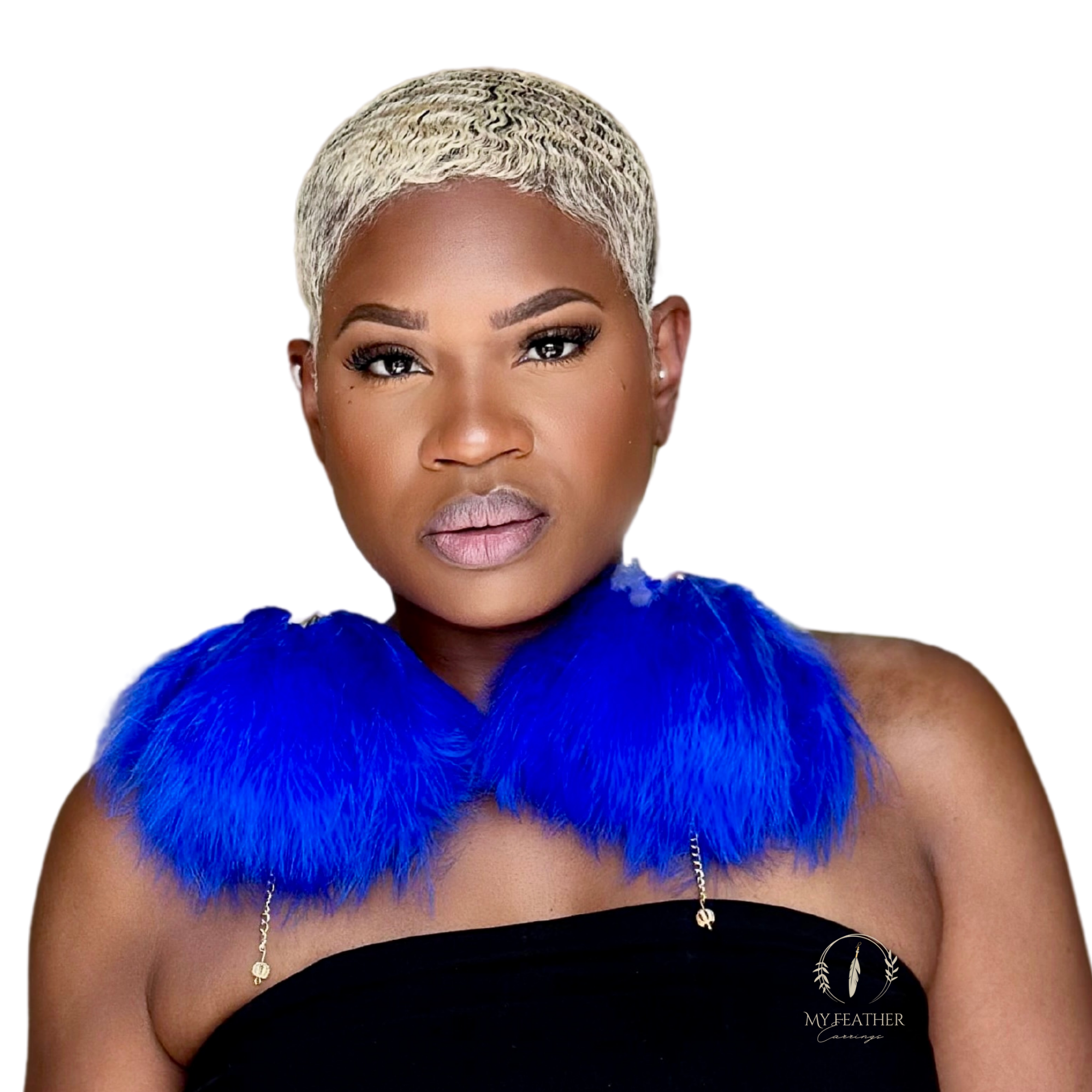 Royal Blue Plumes Fluffy Marabou Down Short Tassel Feather Earrings