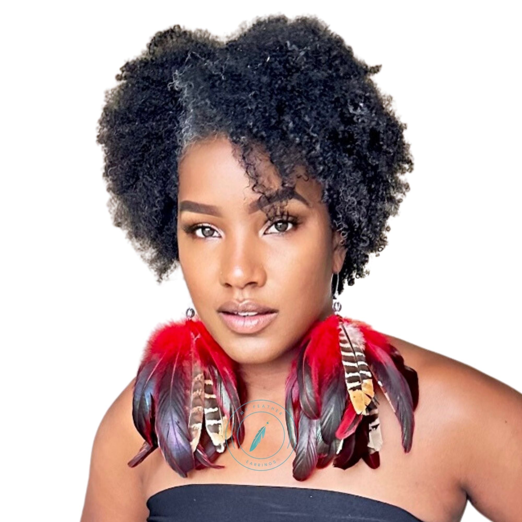 Red Schlappen and Venery Wings Short Tassel Feather Earrings
