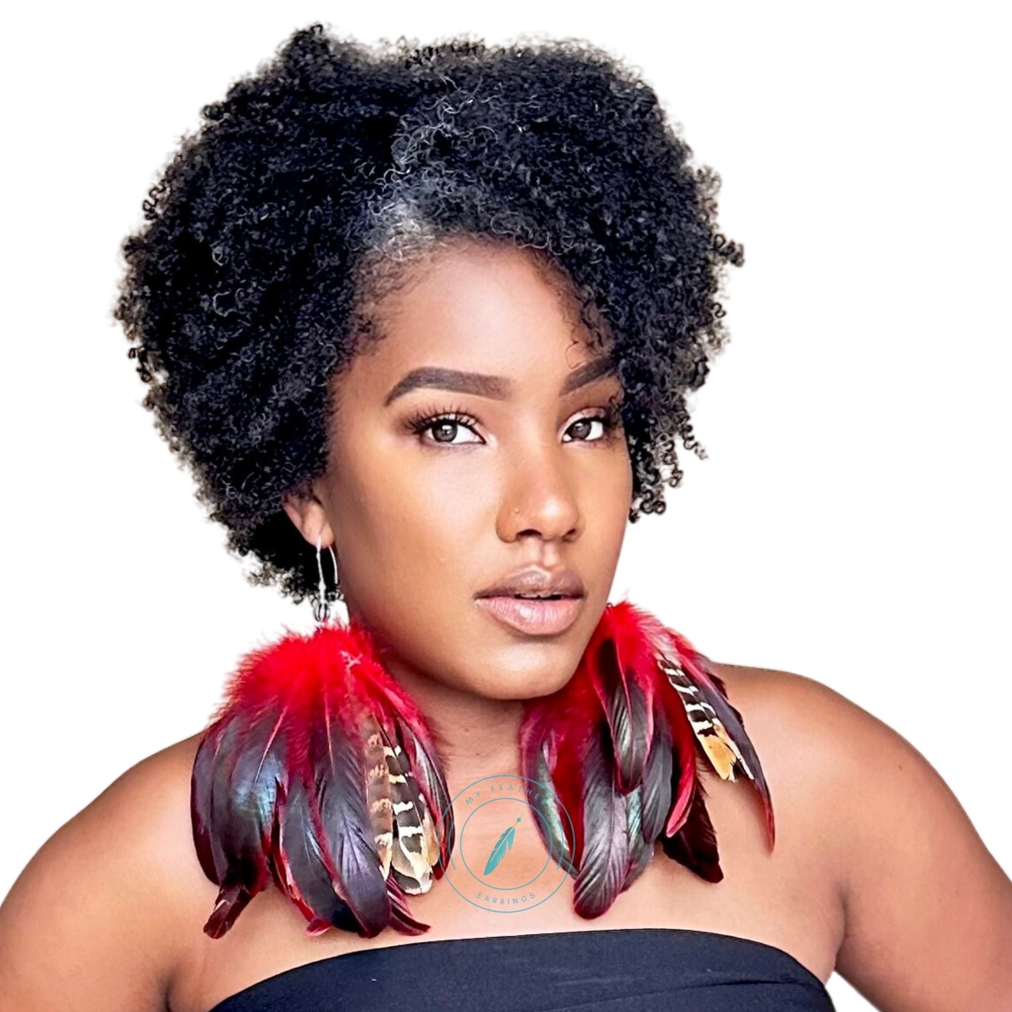 Red Schlappen and Venery Wings Short Tassel Feather Earrings