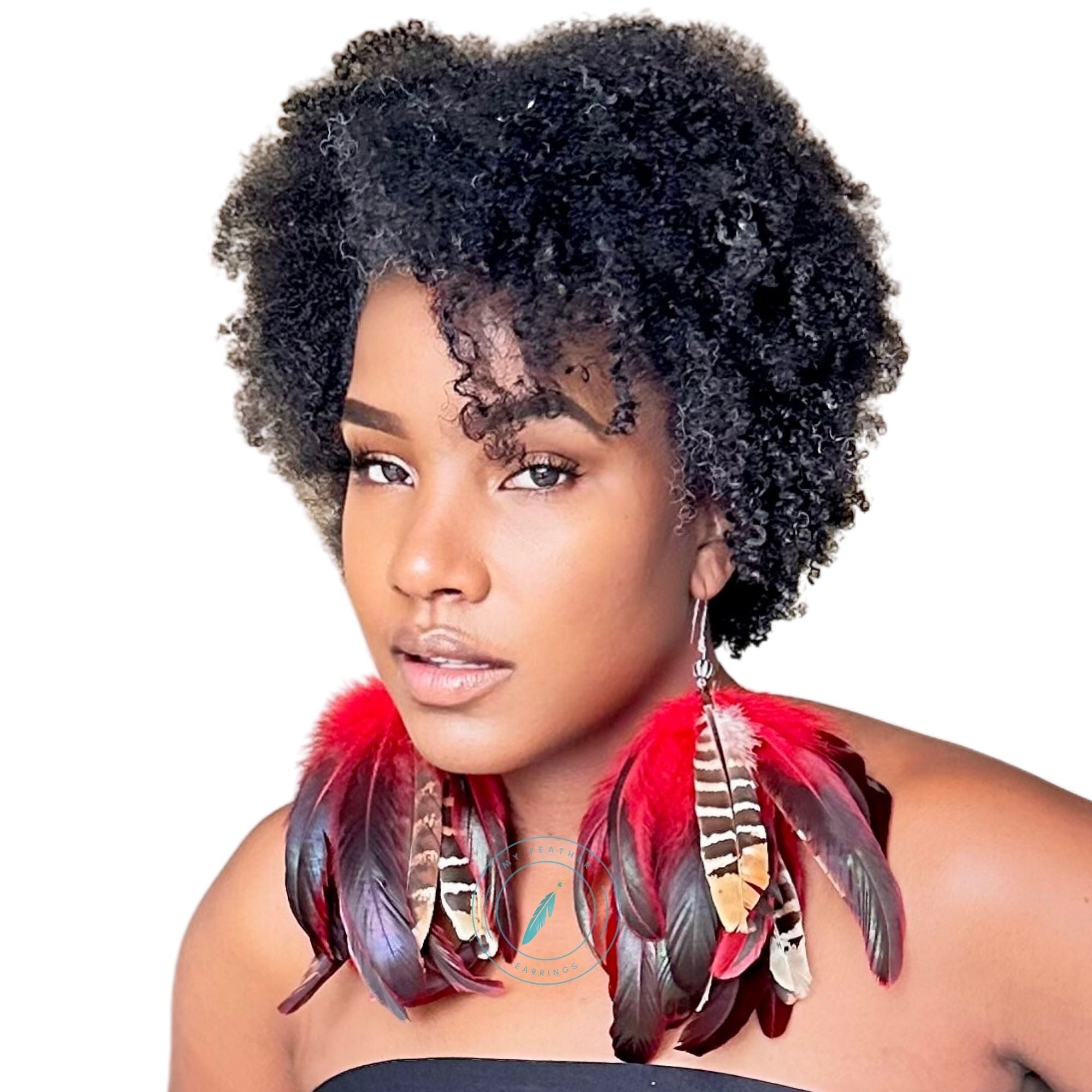 Red Schlappen and Venery Wings Short Tassel Feather Earrings