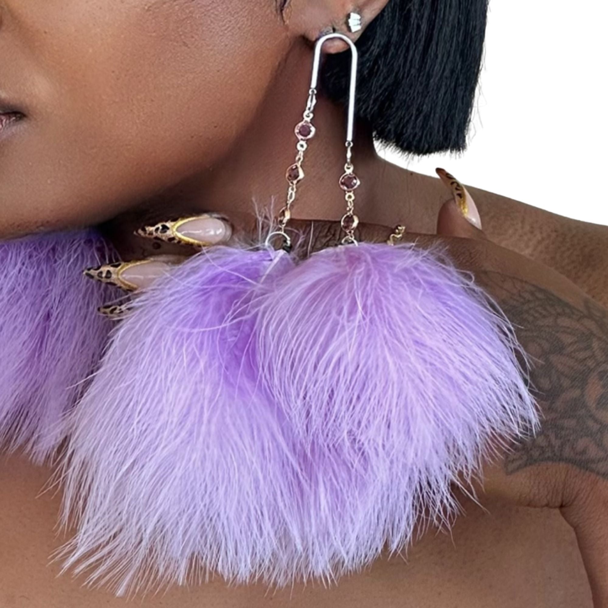 ELEGANCE LILAC - Lilac Feather Earrings