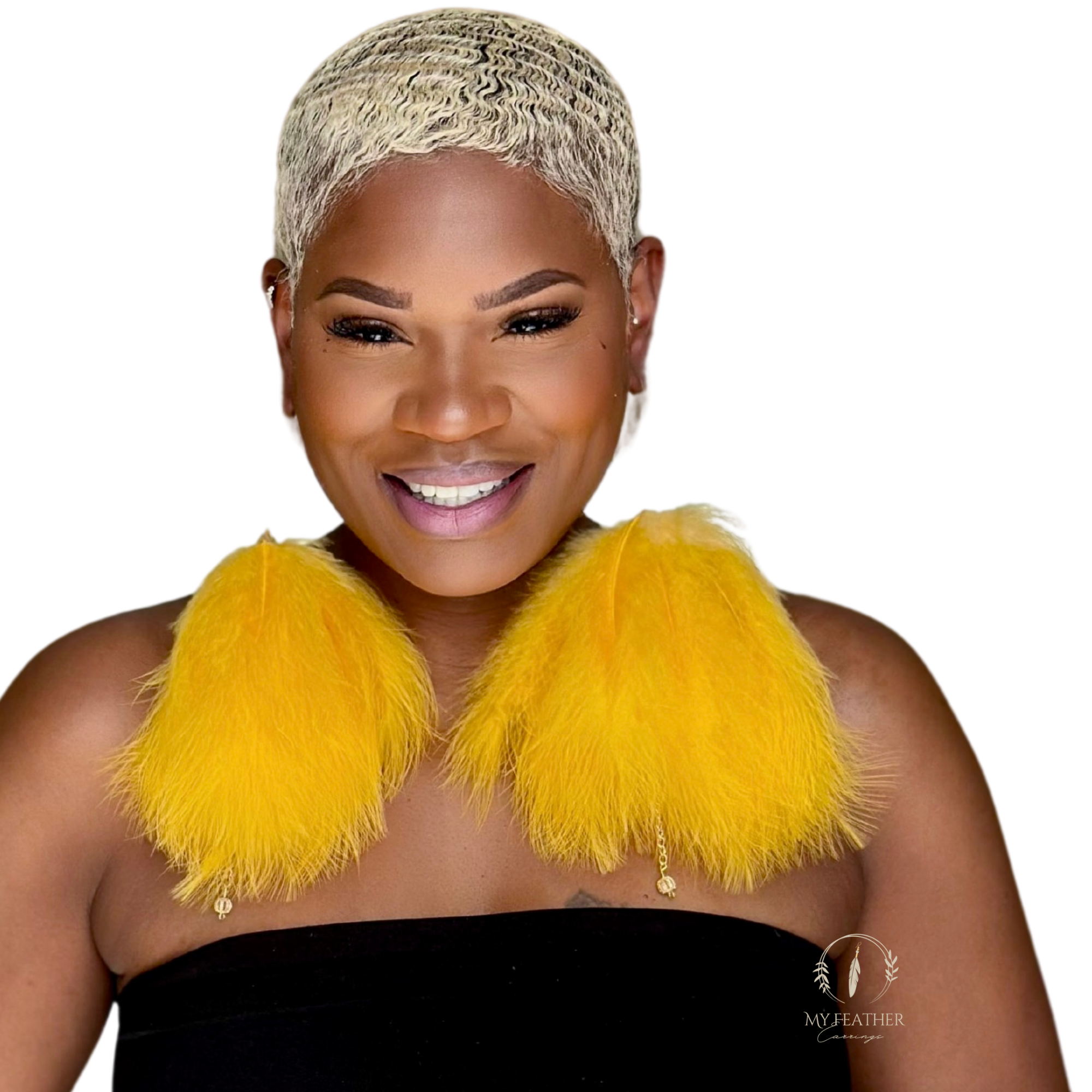 Gold Plumes Fluffy Marabou Down Short Tassel Feather Earrings