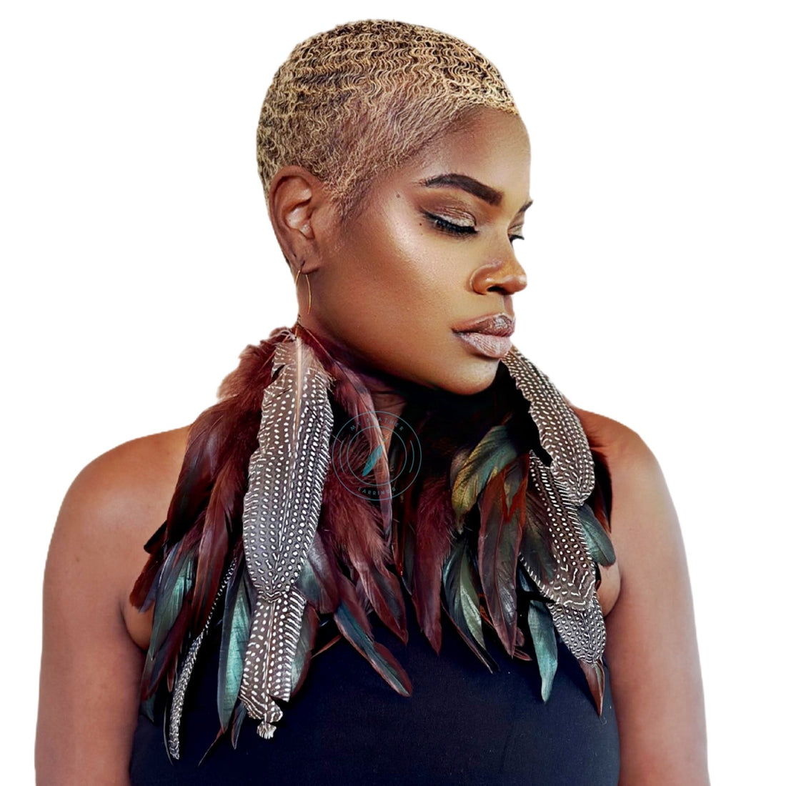 Brown Schlappen and Brown Guinea Long Dangle Feather Earrings