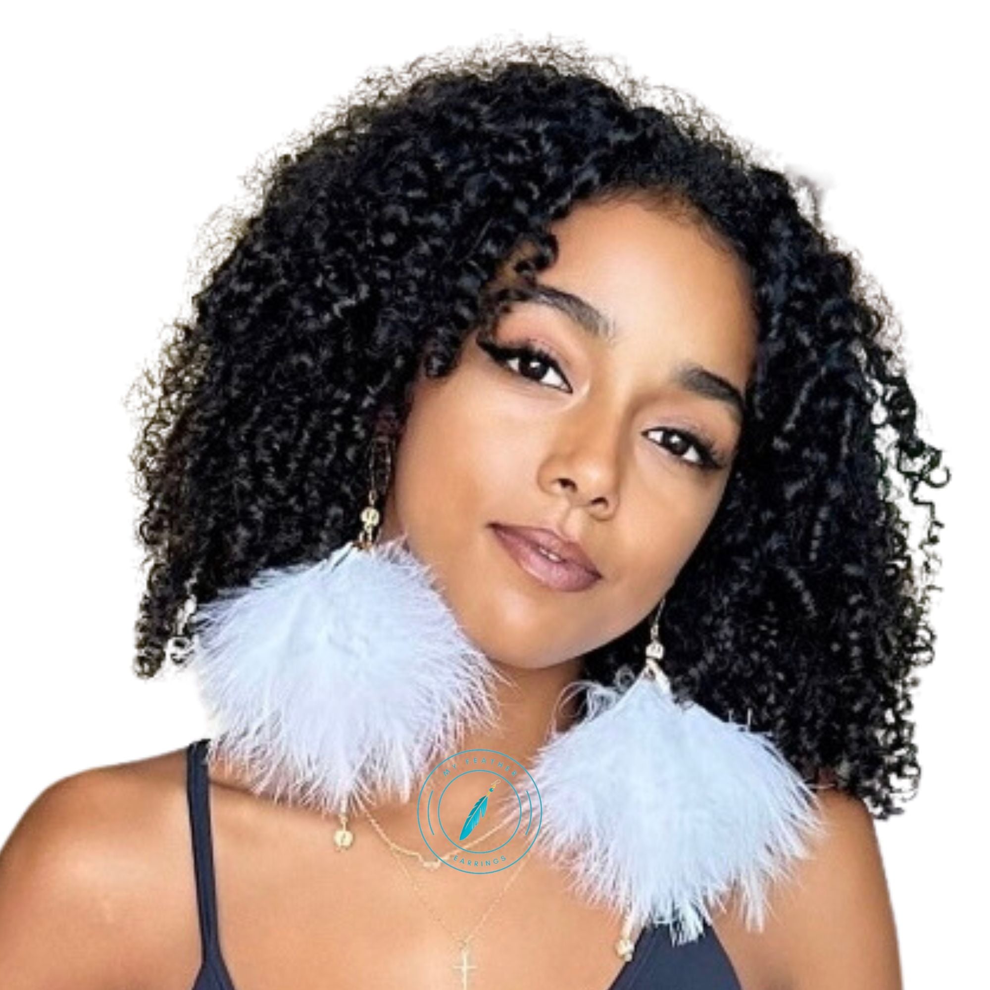 White Plumes Fluffy Marabou Down Short Tassel Feather Earrings